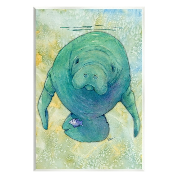 Stupell Industries Green Manatee Underwater Animals & Insects Painting Unframed Art Print Wall Art, 13 x 19