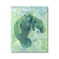 Stupell Industries Green Manatees & Fish Animals & Insects Painting Gallery Wrapped Canvas Print Wall Art, 16 x 20