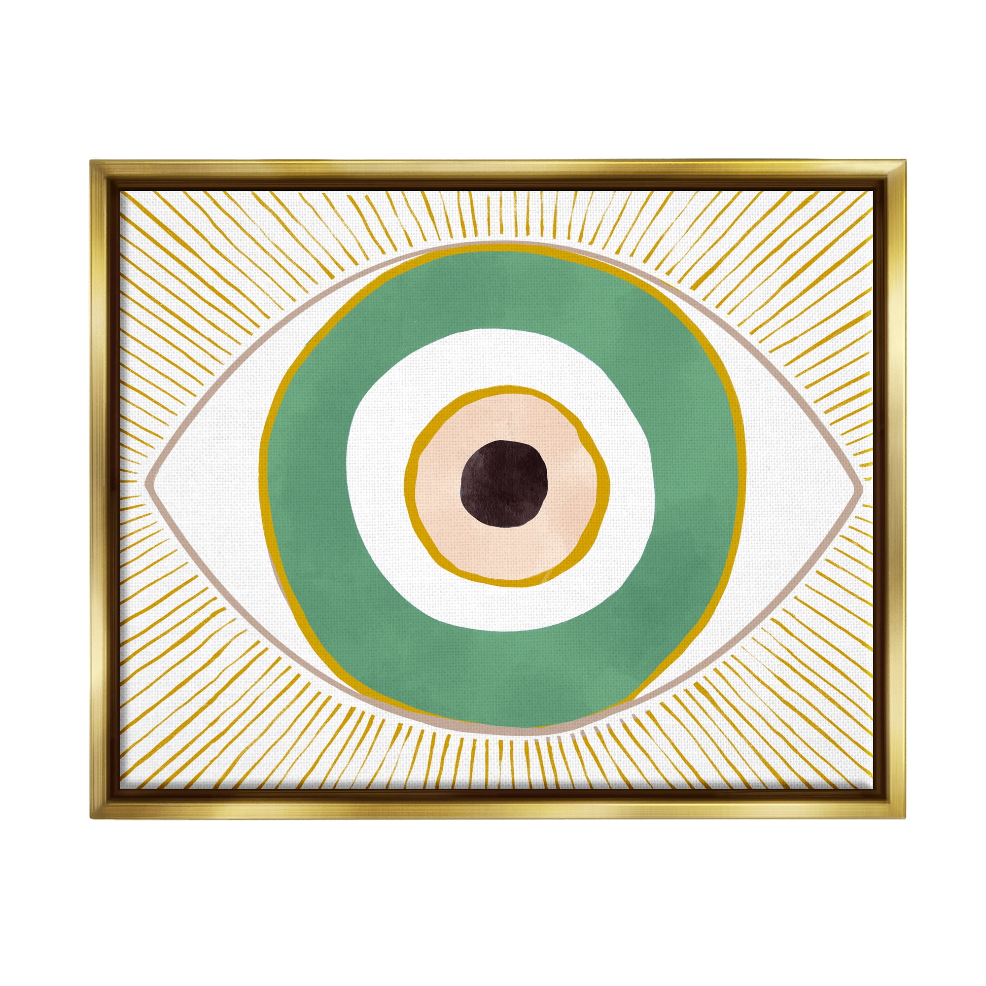 Stupell Industries Green Modern Evil Eye Symbol Abstract Painting Gold Floater Framed Art Print Wall Art