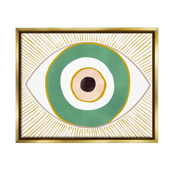Stupell Industries Green Modern Evil Eye Symbol Abstract Painting Gold Floater Framed Art Print Wall Art