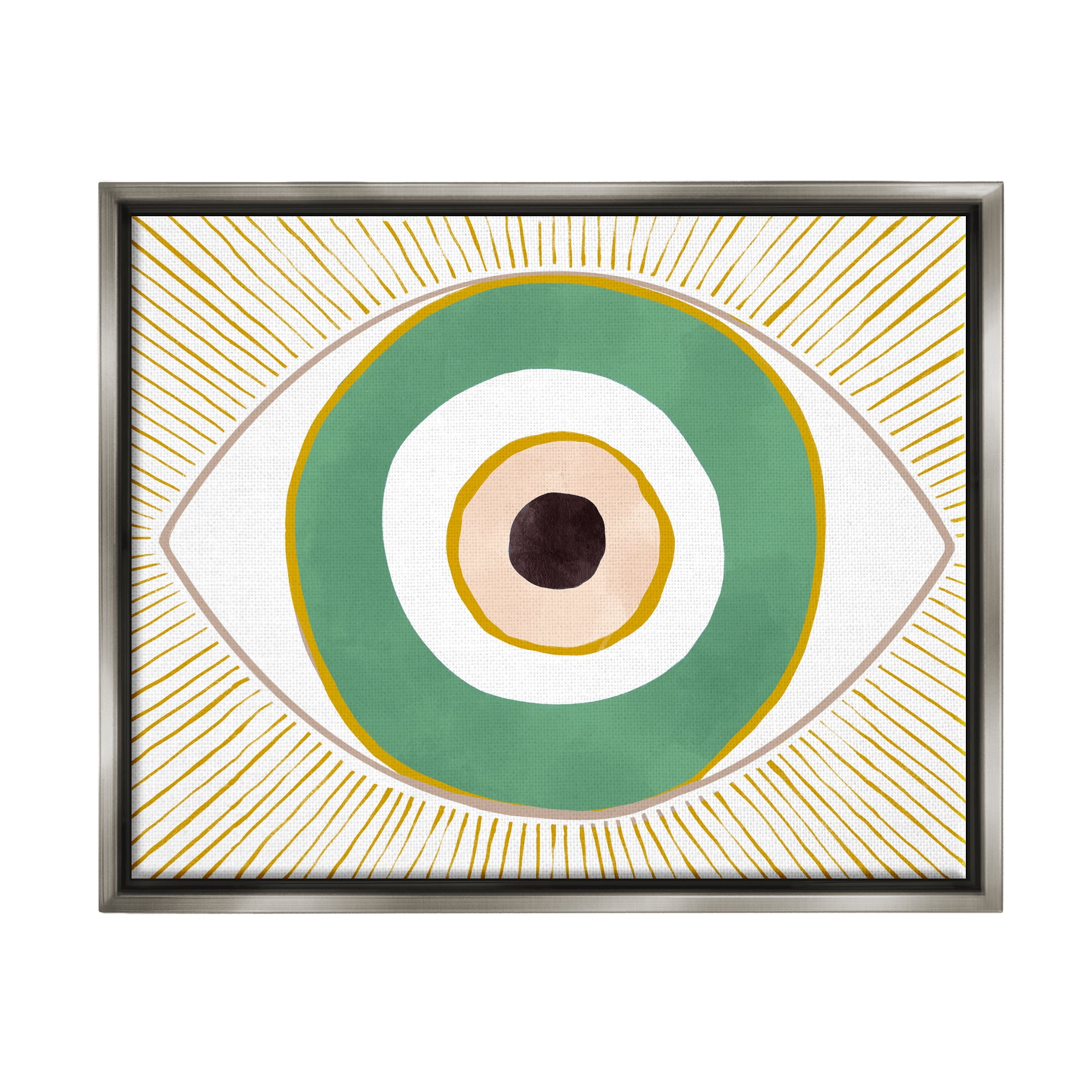 Stupell Industries Green Modern Evil Eye Symbol Abstract Painting Gray Floater Framed Art Print Wall Art