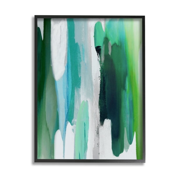 Stupell Industries Green Modern Pattern Abstract Painting Black Framed Art Print Wall Art, 24 x 30