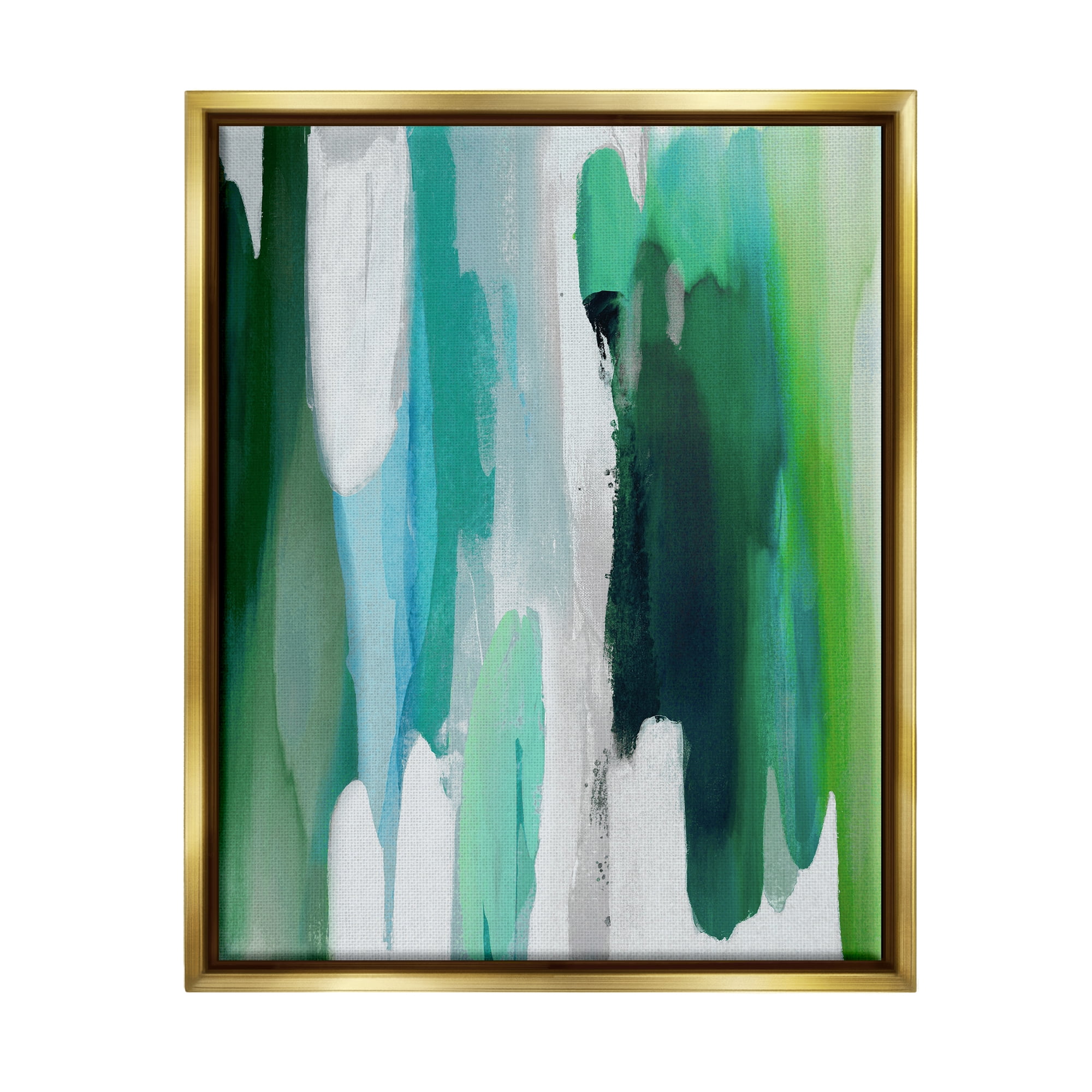 Stupell Industries Green Modern Pattern Abstract Painting Gold Floater Framed Art Print Wall Art, 25 x 31