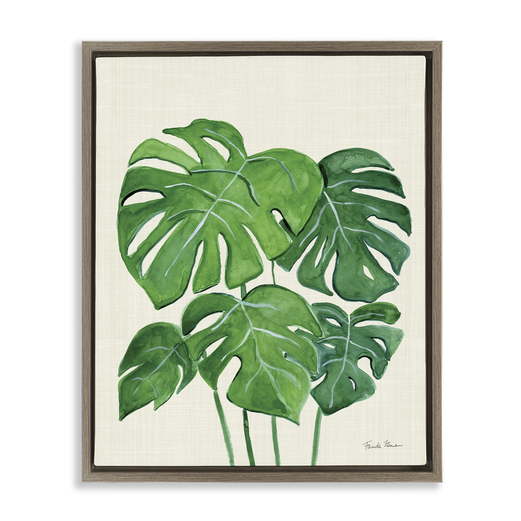 Stupell Industries Green Monstera Bundle Botanical & Floral Painting Brown Floater Framed Art Print Wall Art, 17 x 21
