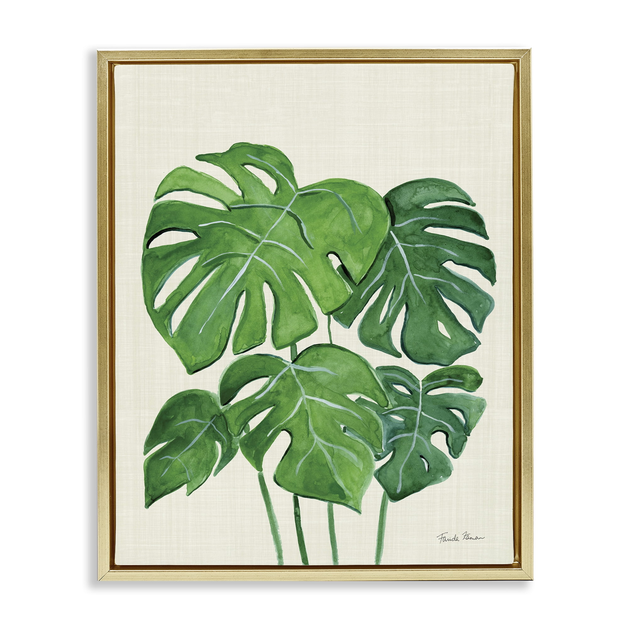 Stupell Industries Green Monstera Bundle Botanical & Floral Painting Gold Floater Framed Art Print Wall Art, 25 x 31