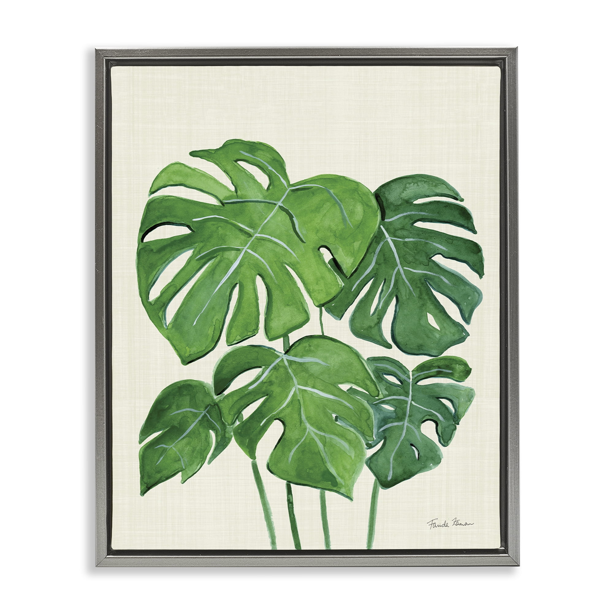 Stupell Industries Green Monstera Bundle Botanical & Floral Painting Gray Floater Framed Art Print Wall Art, 25 x 31