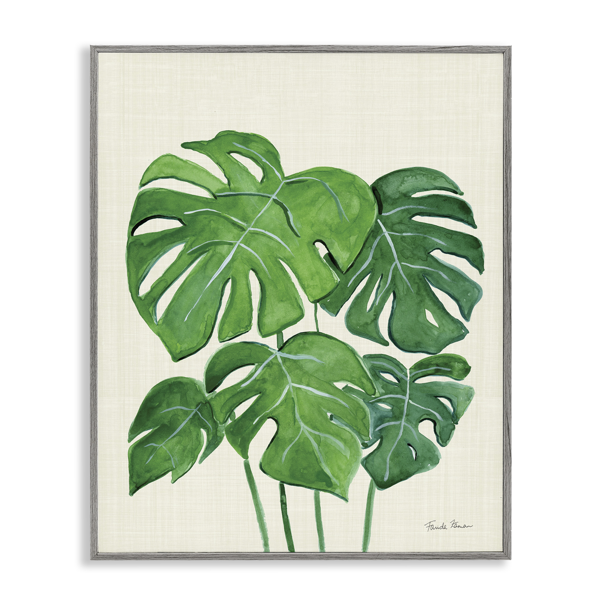 Stupell Industries Green Monstera Bundle Botanical & Floral Painting Gray Framed Art Print Wall Art, 24 x 30