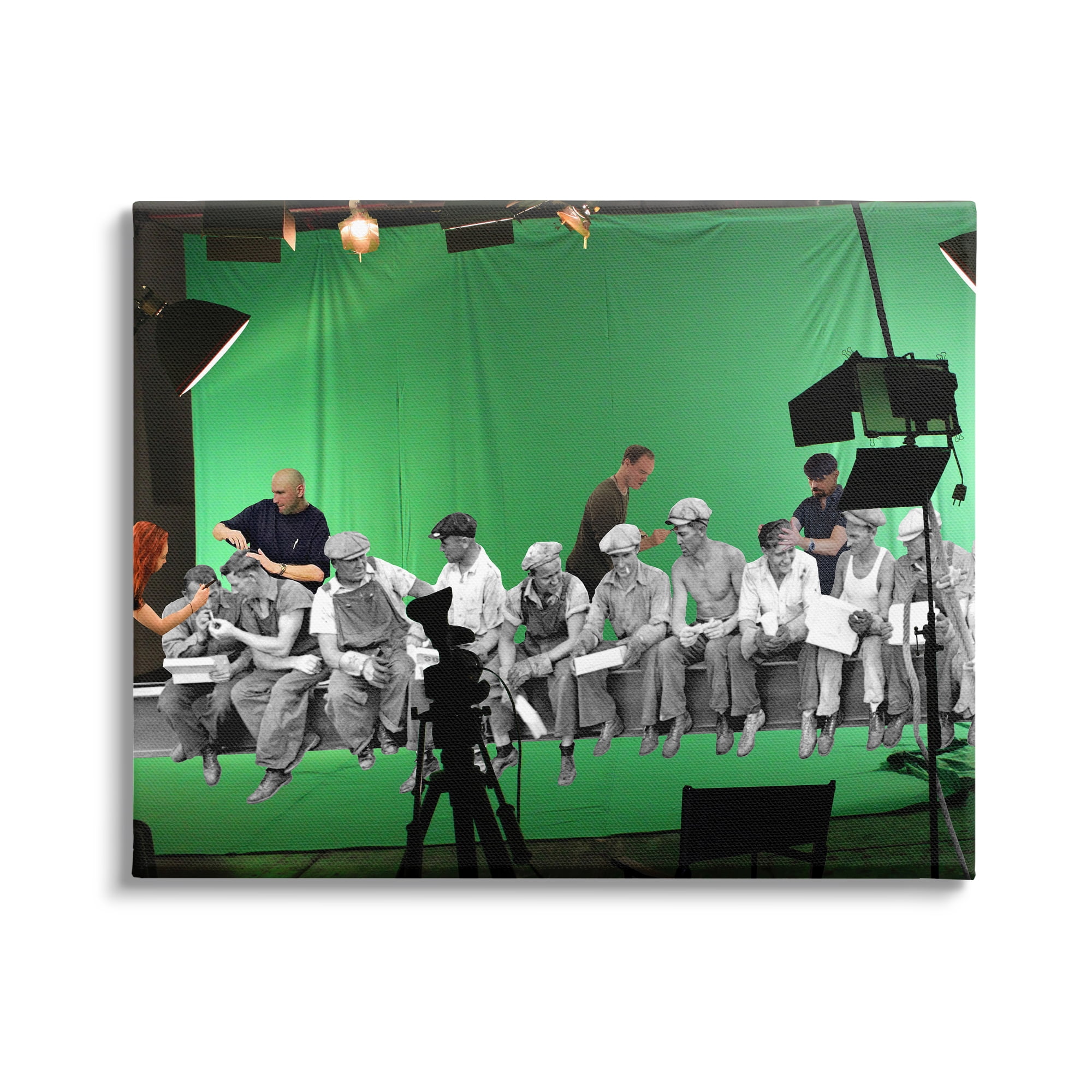 Stupell Industries Green Movie Set Vintage Monochrome People Collage Canvas Wall Art, 40 x 30, Design by Barry Kite