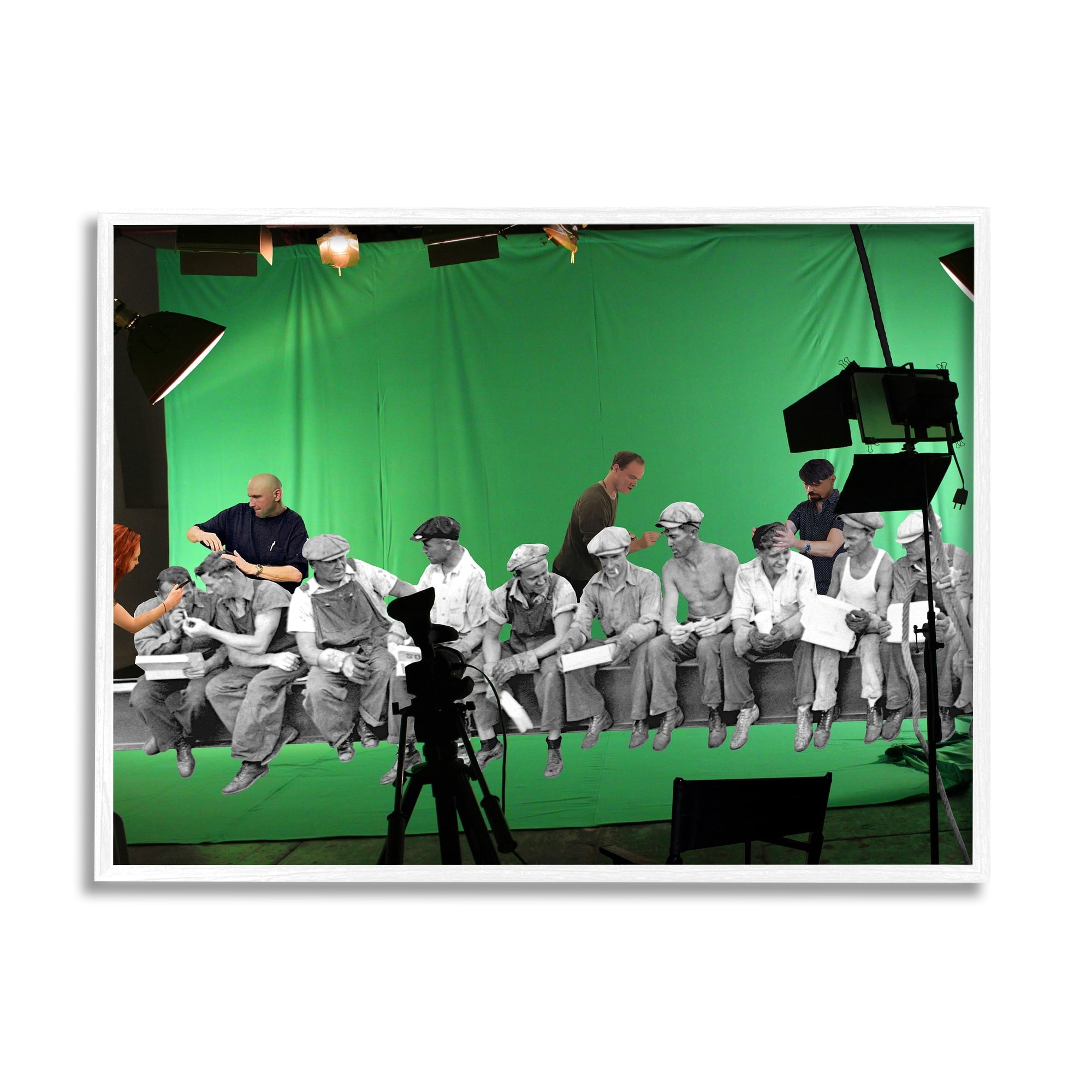 Stupell Industries Green Movie Set Vintage Monochrome People Collage Framed Wall Art, 30 x 24, Design by Barry Kite