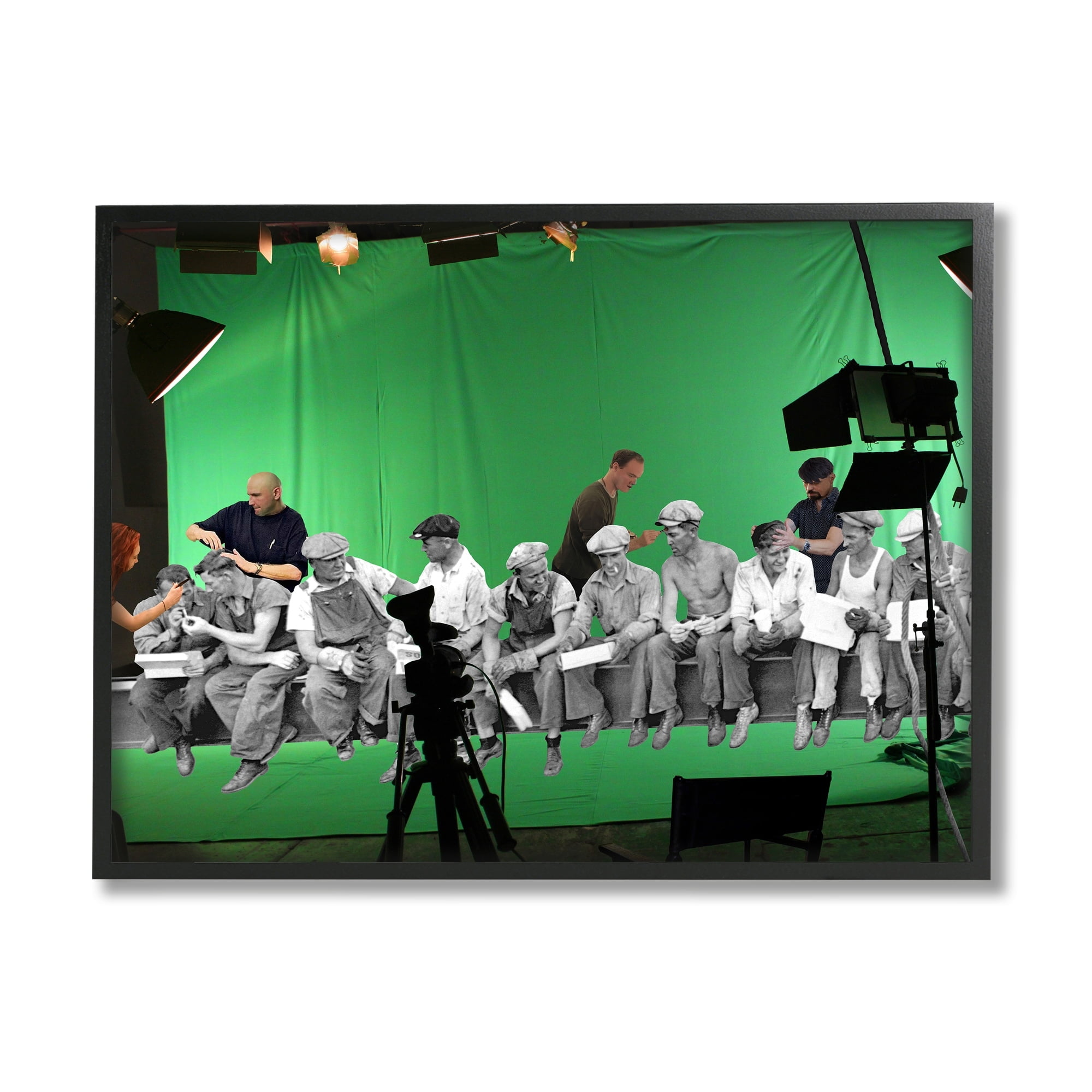 Stupell Industries Green Movie Set Vintage Monochrome People Collage Framed Wall Art, 30 x 24, Design by Barry Kite