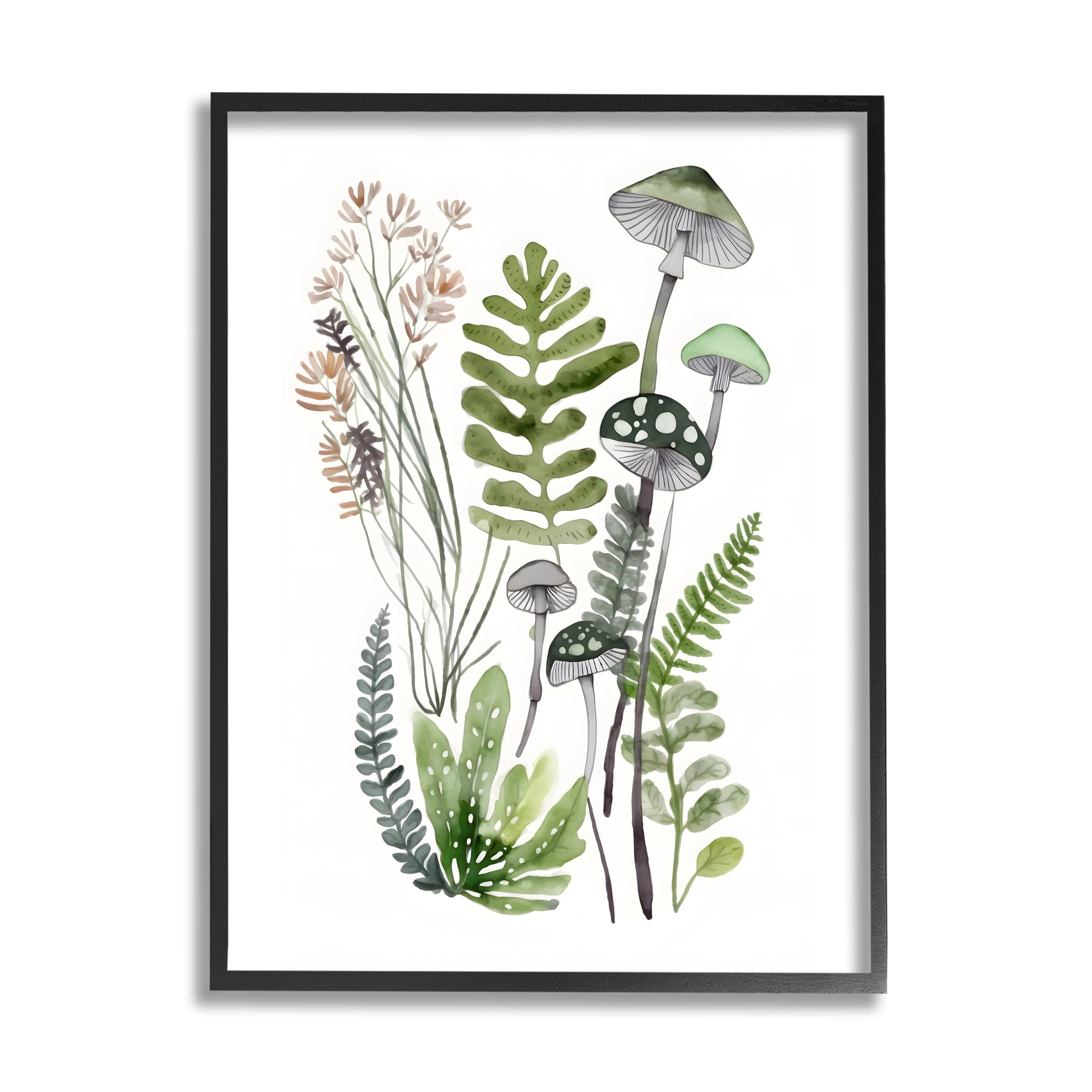 Stupell Industries Green Mushroom Botanicals Botanical & Floral Painting Black Framed Art Print Wall Art, 24 x 30