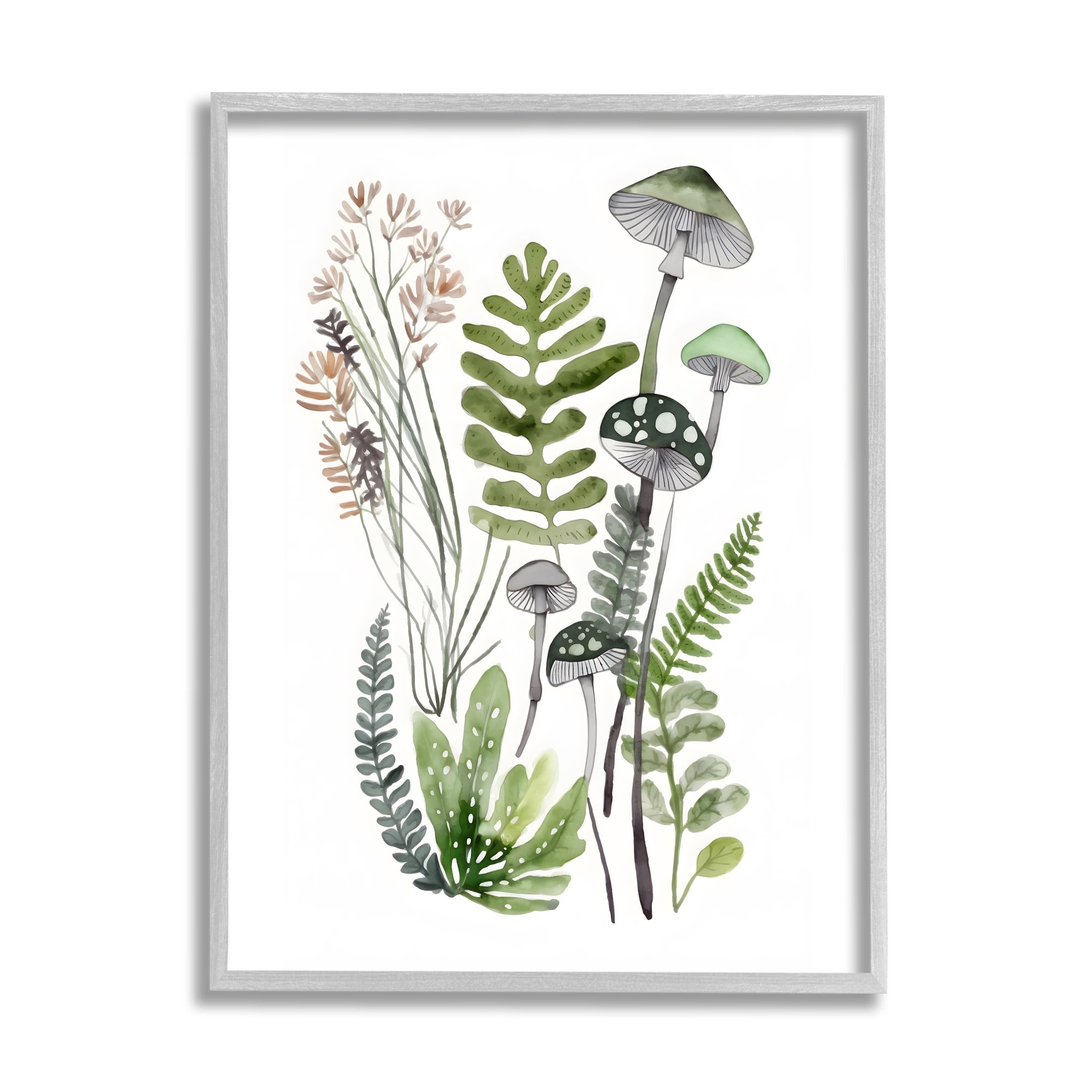 Stupell Industries Green Mushroom Botanicals Botanical & Floral Painting Gray Framed Art Print Wall Art, 16 x 20