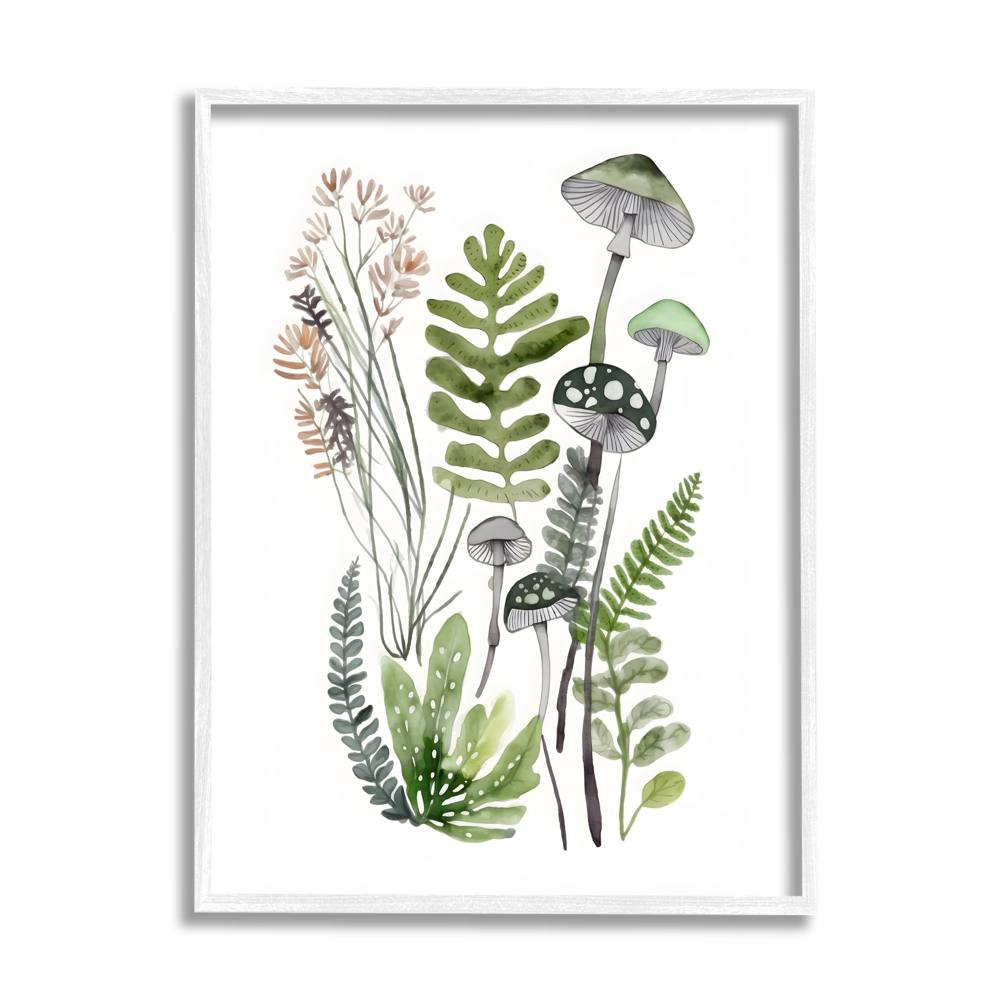 Stupell Industries Green Mushroom Botanicals Botanical & Floral Painting White Framed Art Print Wall Art, 16 x 20