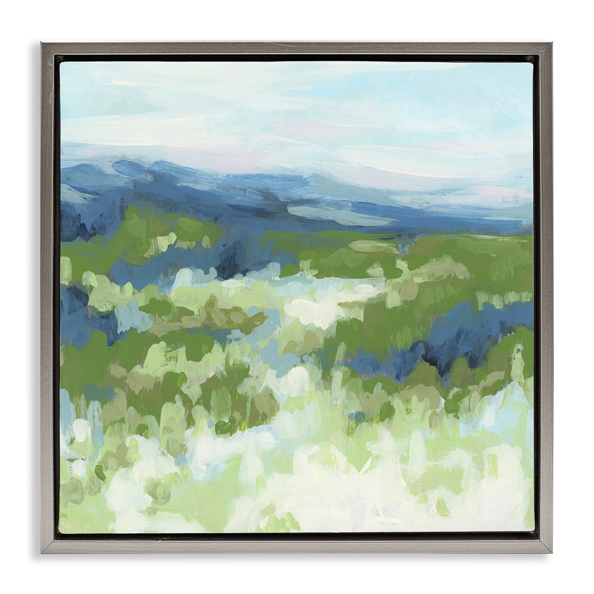 Stupell Industries Green Nature Abstraction Abstract Painting Gray Floater Framed Canvas Art Print Wall Art, 18 x 18