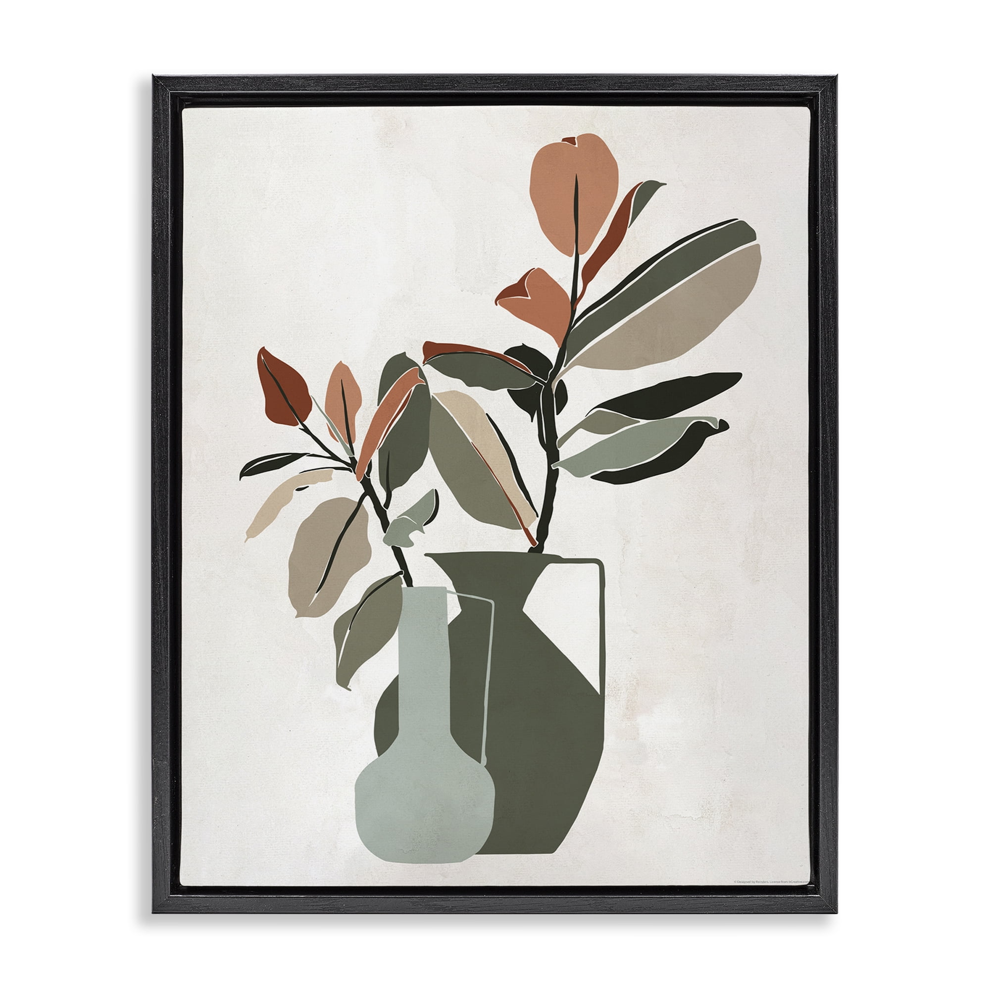 Stupell Industries Green Neutral Palette Plants Plants & Flowers Painting Black Floater Framed Canvas Art Print Wall Art, 17 x 21