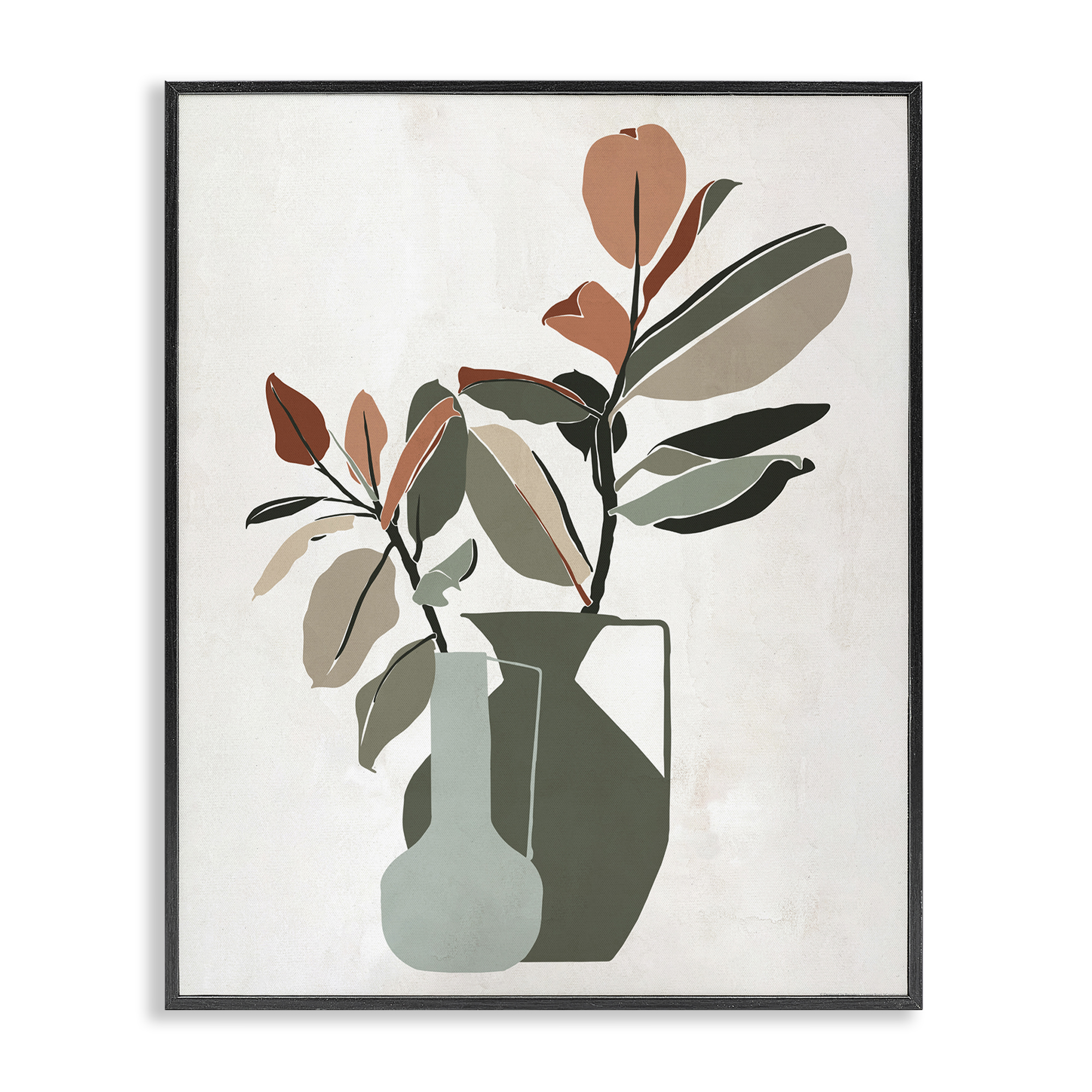 Stupell Industries Green Neutral Palette Plants Plants & Flowers Painting Black Framed Art Print Wall Art, 16 x 20