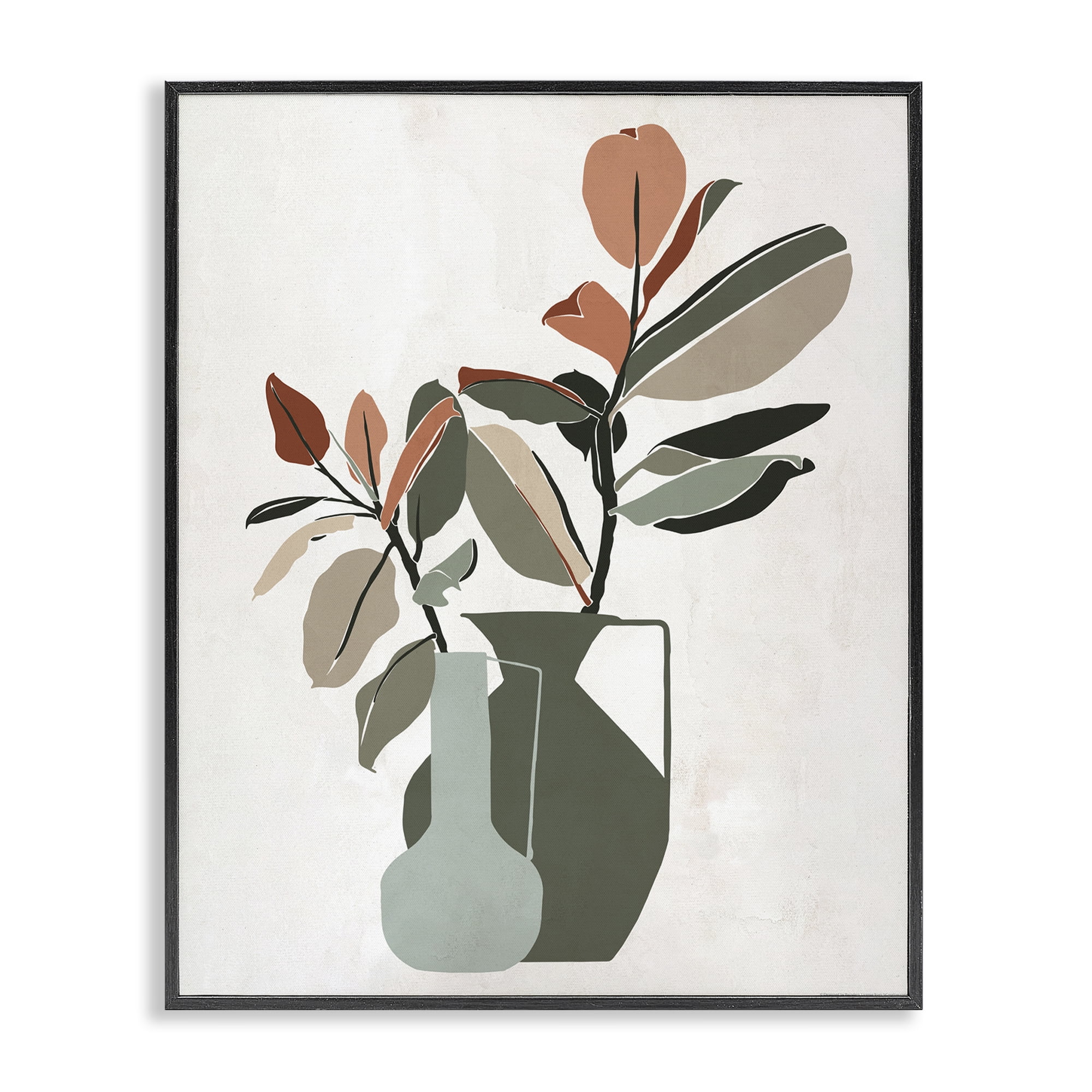 Stupell Industries Green Neutral Palette Plants Plants & Flowers Painting Black Framed Art Print Wall Art, 24 x 30