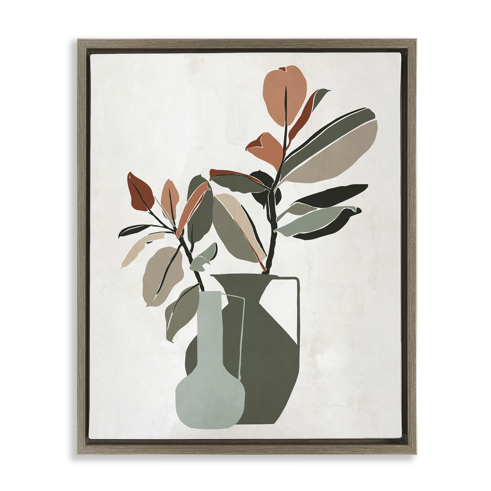 Stupell Industries Green Neutral Palette Plants Plants & Flowers Painting Brown Floater Framed Canvas Art Print Wall Art, 25 x 31