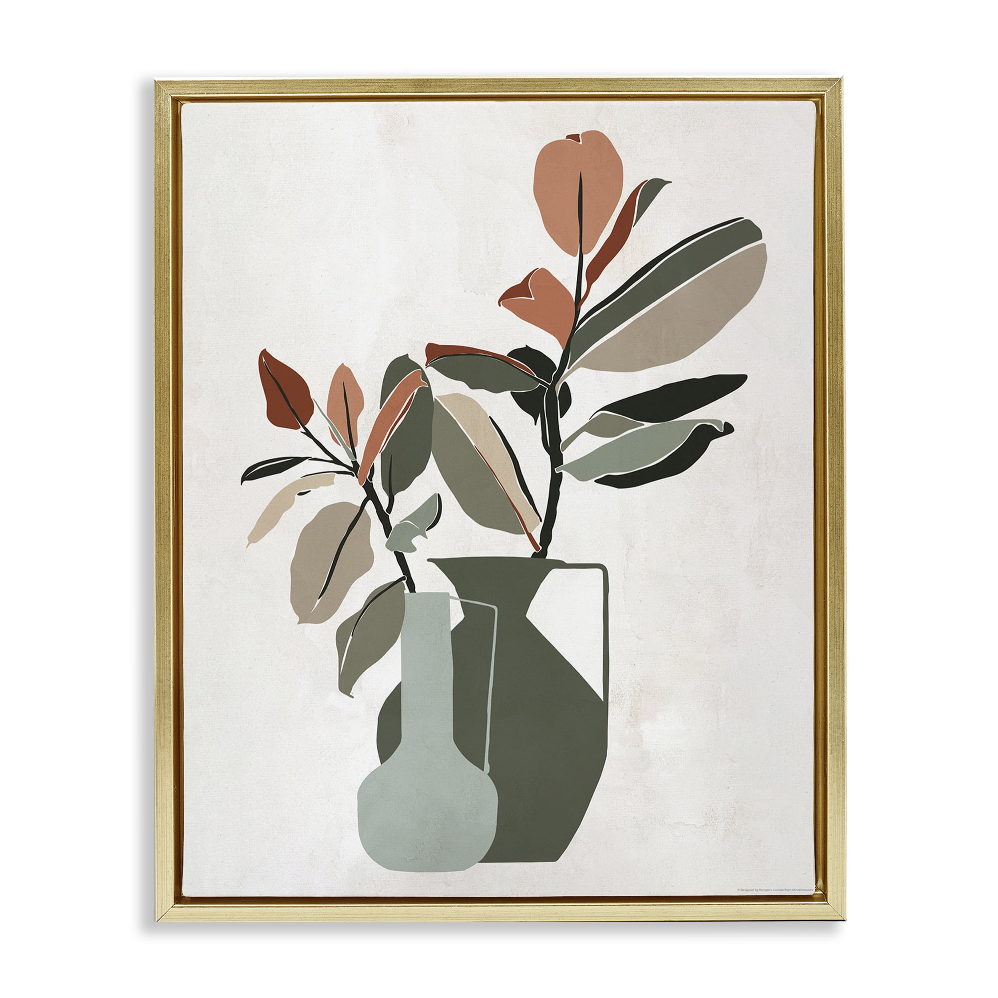 Stupell Industries Green Neutral Palette Plants Plants & Flowers Painting Gold Floater Framed Canvas Art Print Wall Art, 17 x 21