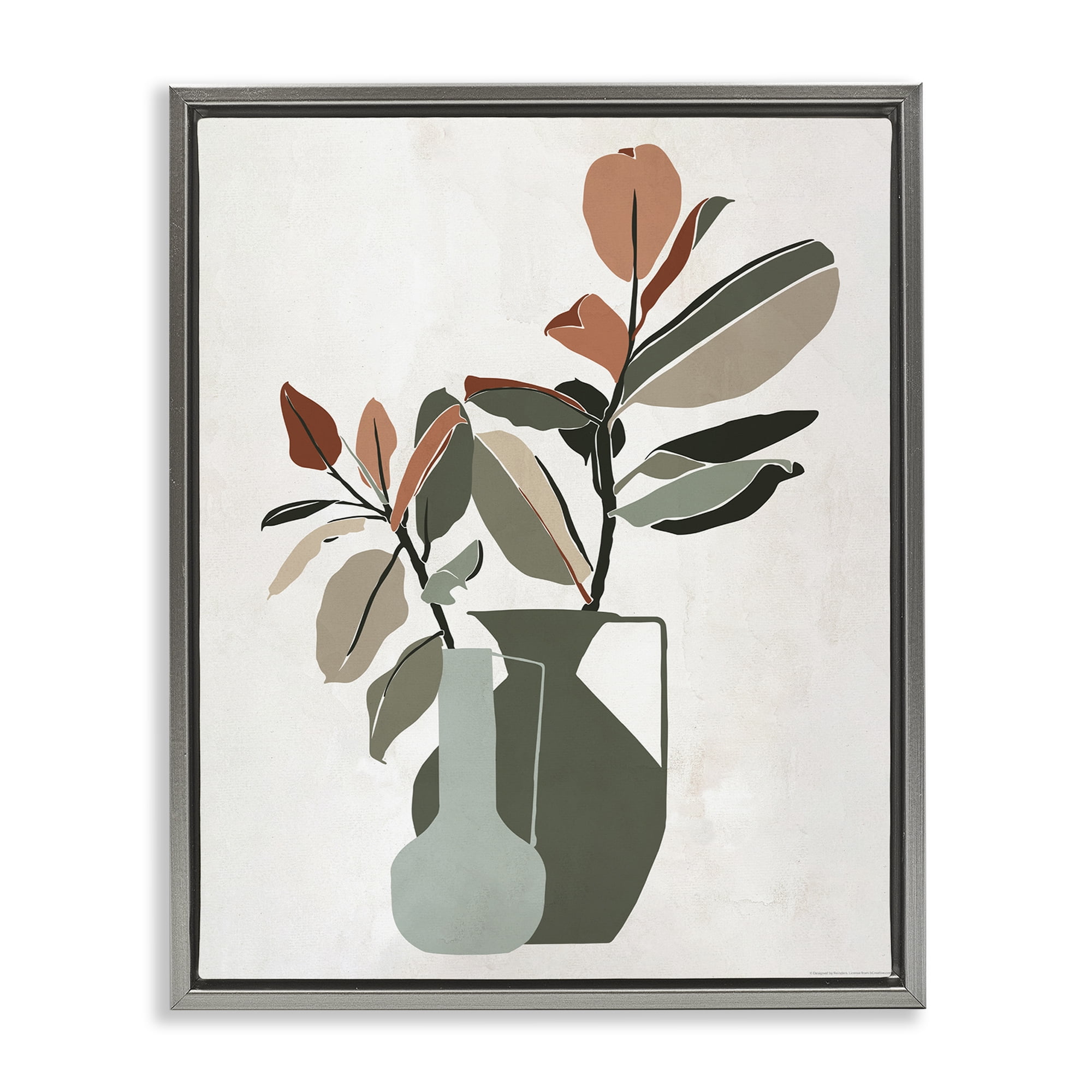Stupell Industries Green Neutral Palette Plants Plants & Flowers Painting Gray Floater Framed Canvas Art Print Wall Art, 17 x 21