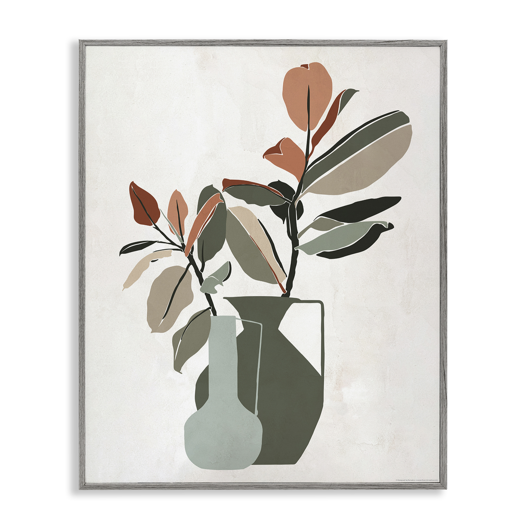 Stupell Industries Green Neutral Palette Plants Plants & Flowers Painting Gray Framed Art Print Wall Art, 11 x 14