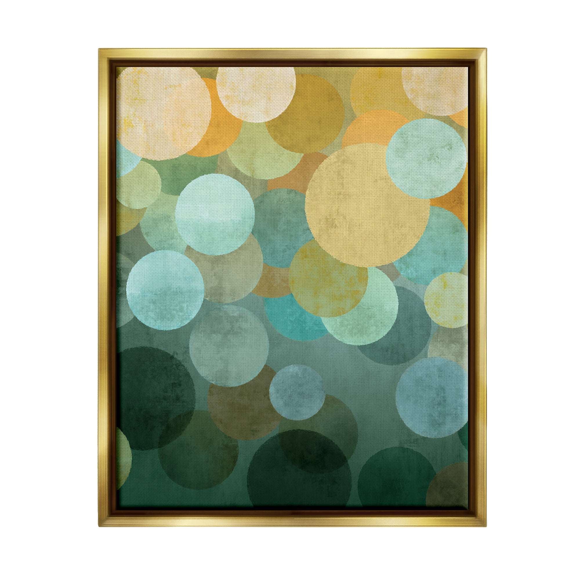 Stupell Industries Green Ombre Circles Pattern Abstract Painting Gold Floater Framed Art Print Wall Art, 25 x 31