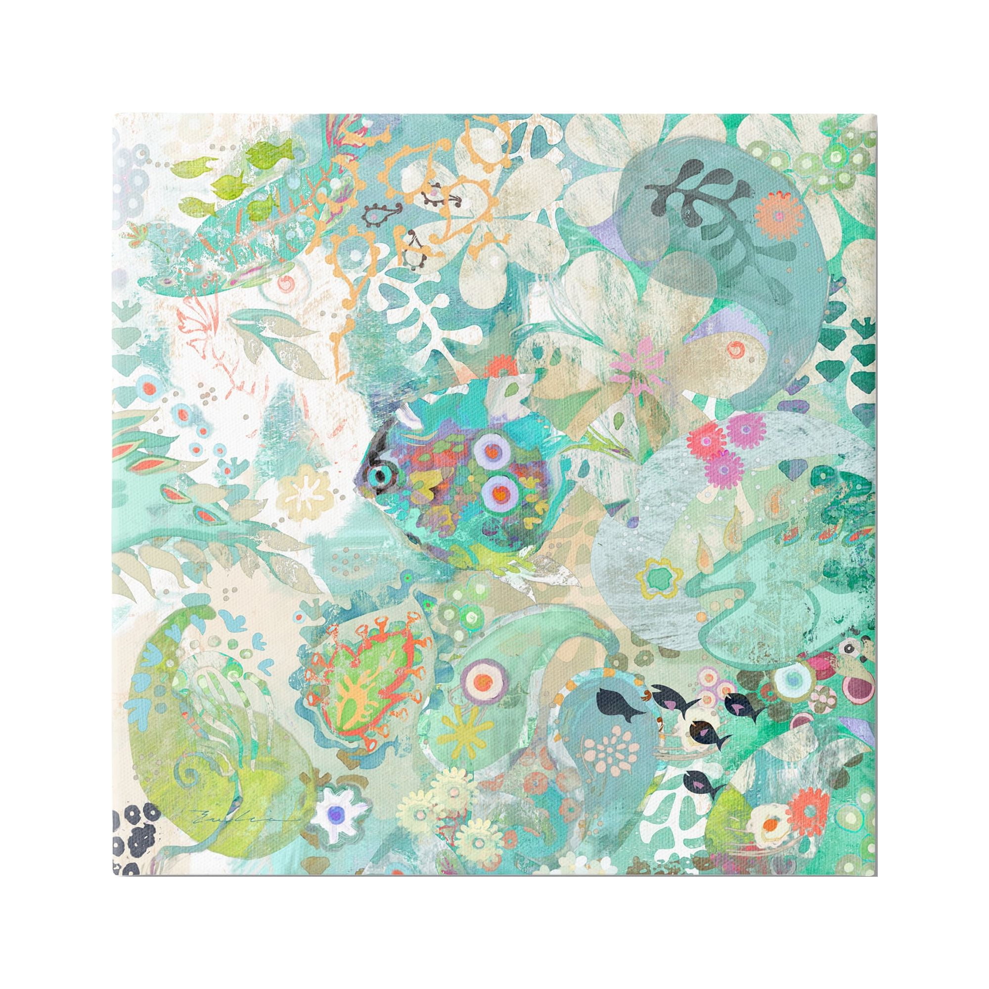 Stupell Industries Green Paisley Fish Pattern Botanical & Floral Painting Gallery Wrapped Canvas Print Wall Art, 36 x 36