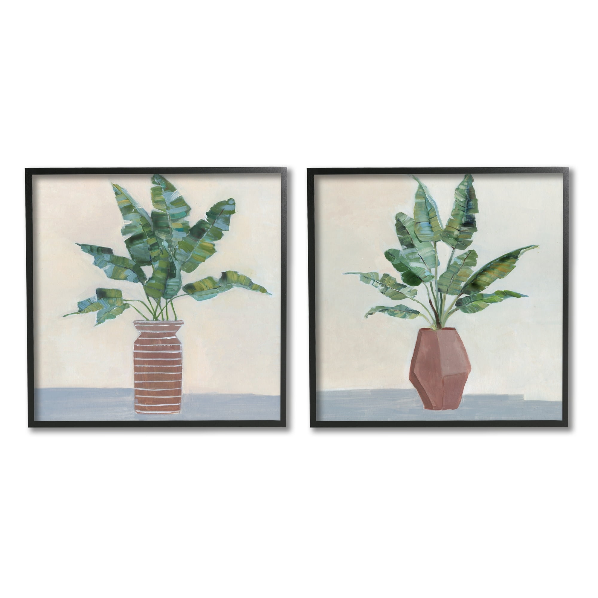 Stupell Industries Green Palm Frond Plants Brown Jars Still Life, 12 x 12, Design by Sally Swatland