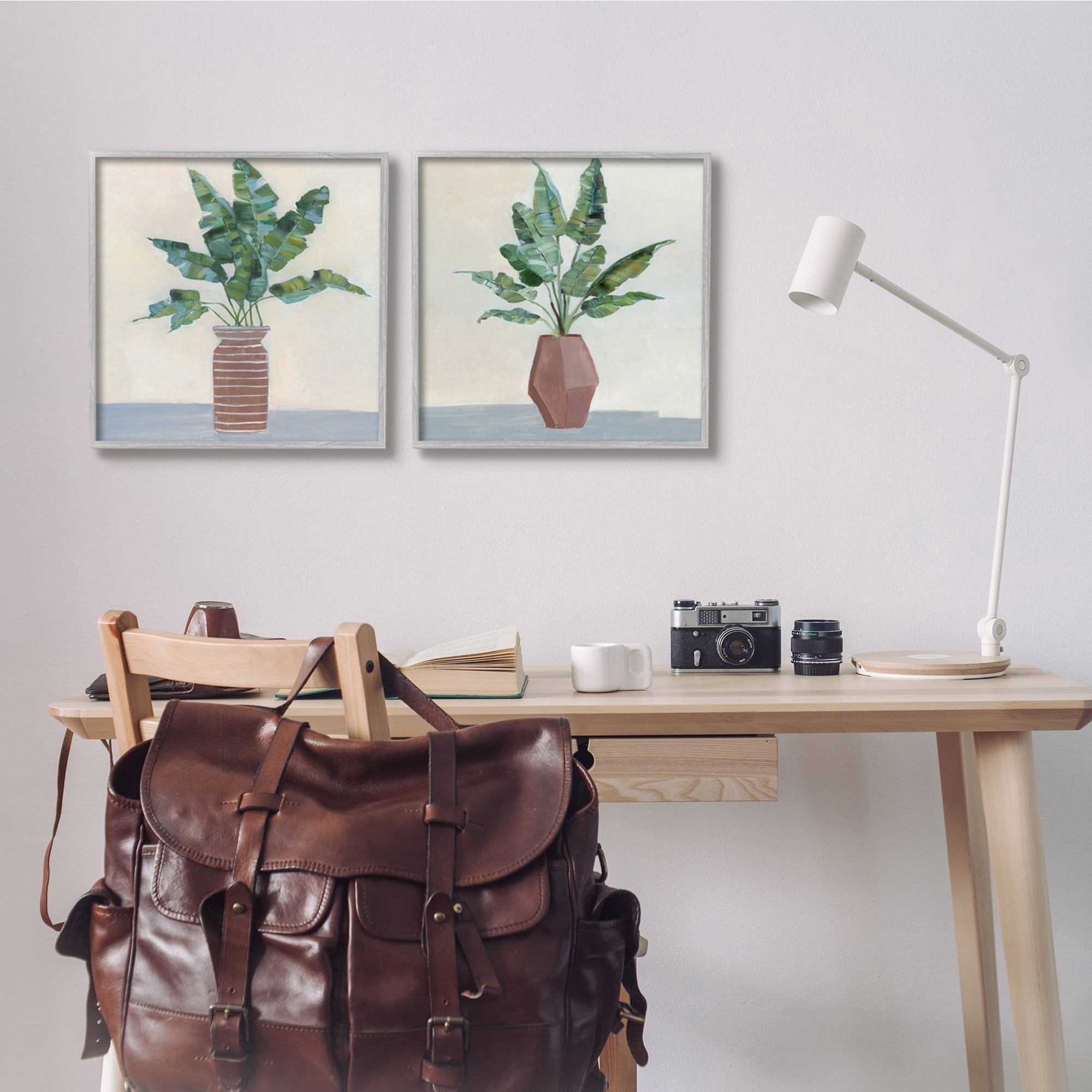 Stupell Industries Green Palm Frond Plants Brown Jars Still Life, 17 x 17, Design by Sally Swatland