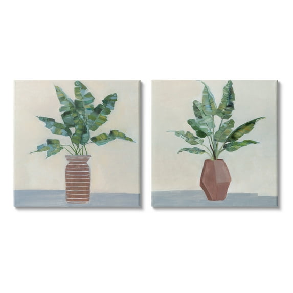 Stupell Industries Green Palm Frond Plants Brown Jars Still Life, 17 x 17, Design by Sally Swatland
