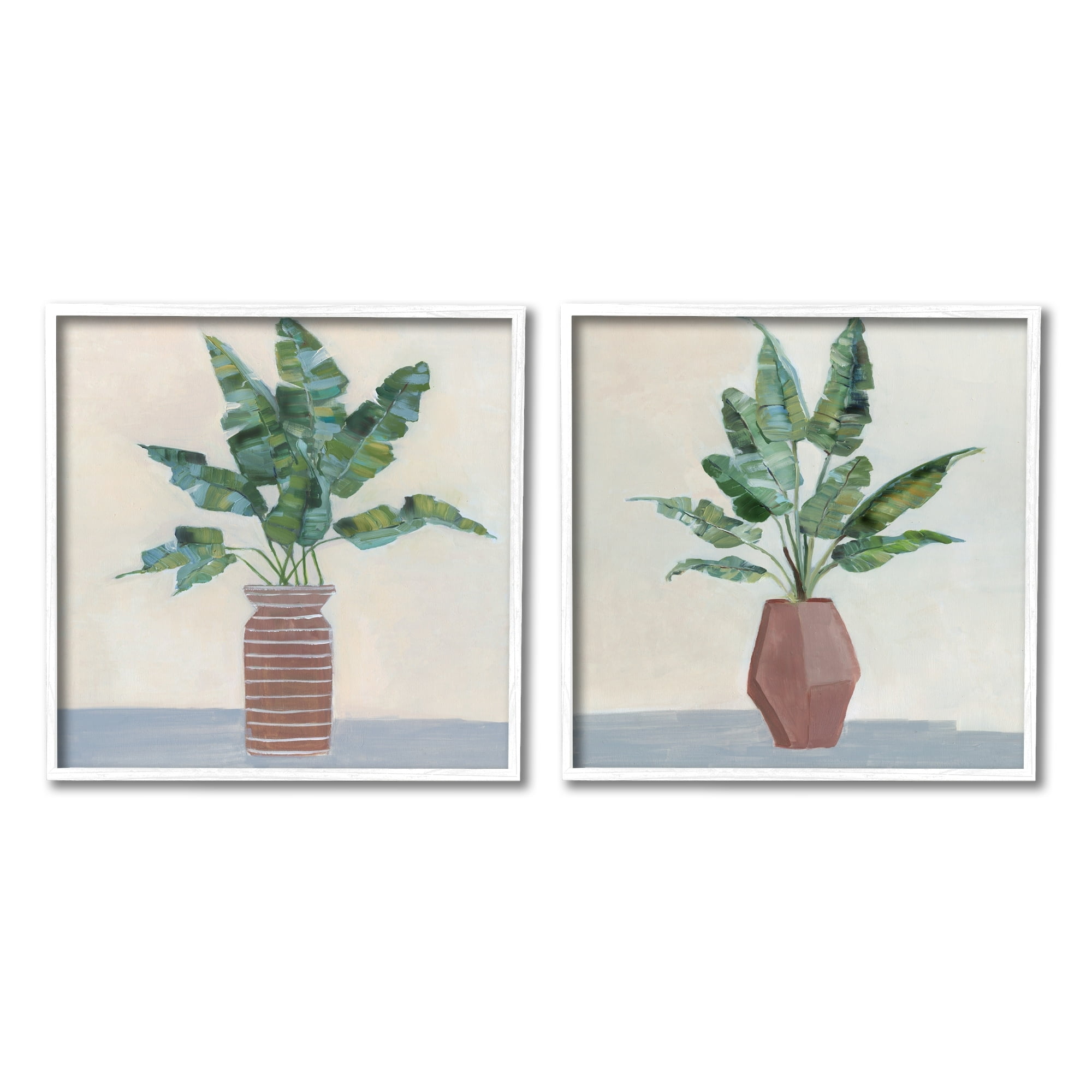 Stupell Industries Green Palm Frond Plants Brown Jars Still Life, 24 x 24, Design by Sally Swatland