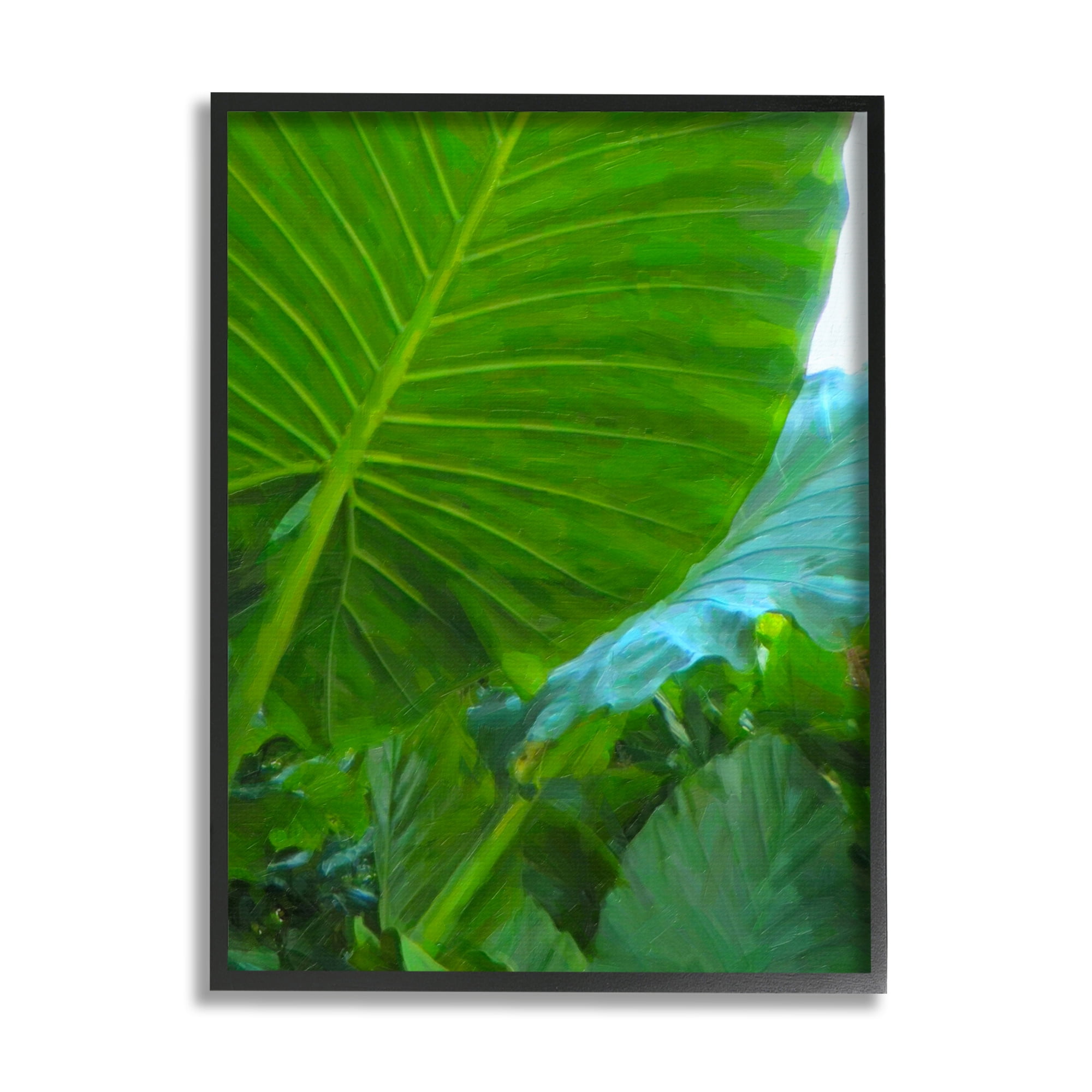 Green Palm Leaf Botanical Print on Canvas with Black Frame, 11 x 14