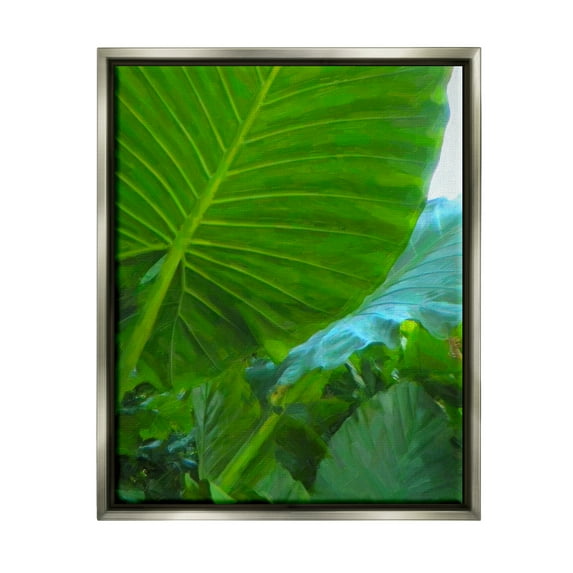 Stupell Industries Green Palm Leaf Painting Botanical & Floral Photography Gray Floater Framed Art Print Wall Art, 25 x 31