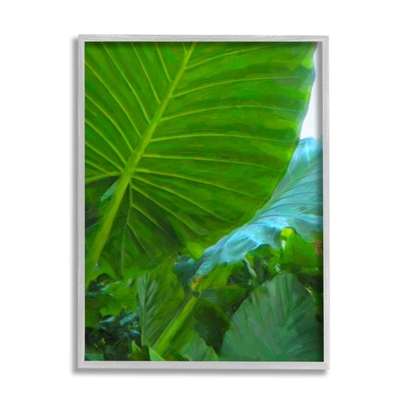Stupell Industries Green Palm Leaf Painting Botanical & Floral Photography Gray Framed Art Print Wall Art, 16 x 20
