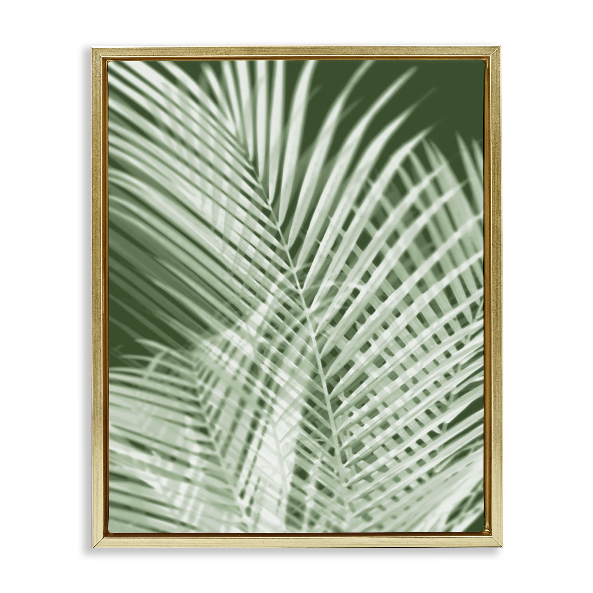 Stupell Industries Green Palm Leaves Botanical & Floral Painting Gold Floater Framed Art Print Wall Art, 17 x 21