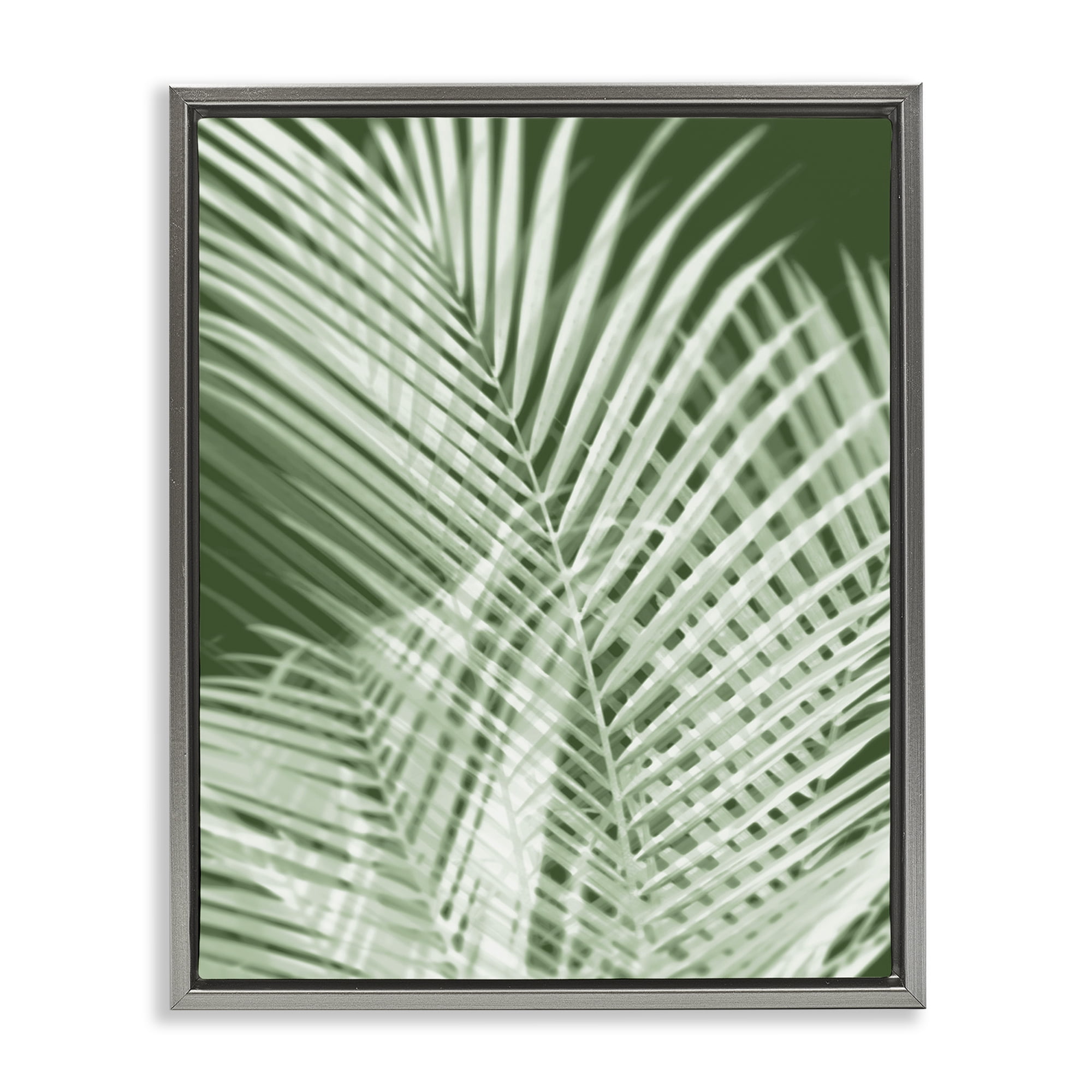 Stupell Industries Green Palm Leaves Botanical & Floral Painting Gray Floater Framed Art Print Wall Art, 17 x 21