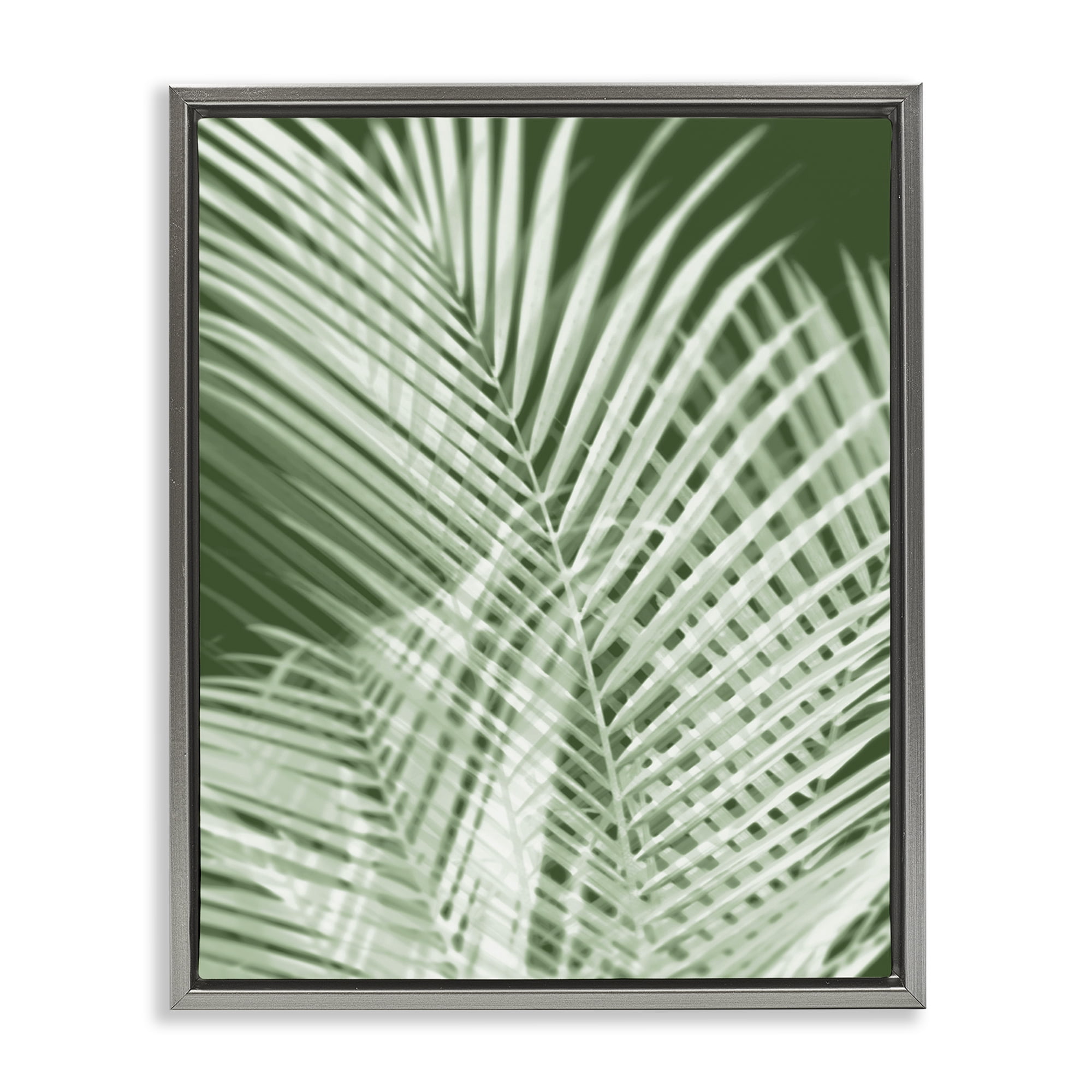 Stupell Industries Green Palm Leaves Botanical & Floral Painting Gray Floater Framed Art Print Wall Art, 25 x 31