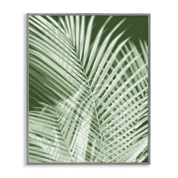 Stupell Industries Green Palm Leaves Botanical & Floral Painting Gray Framed Art Print Wall Art, 11 x 14
