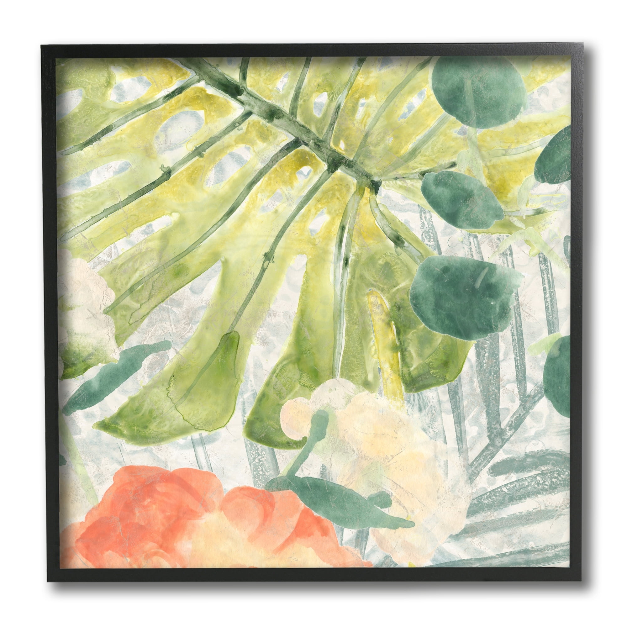Stupell Industries Green Palm Leaves Layered Abstraction Tropical Floral Black Framed, 12 x 12, Design by June Erica Vess
