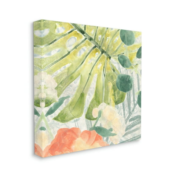 Stupell Industries Green Palm Leaves Layered Abstraction Tropical Floral Canvas Wall Art, 24 x 24, Design by June Erica Vess