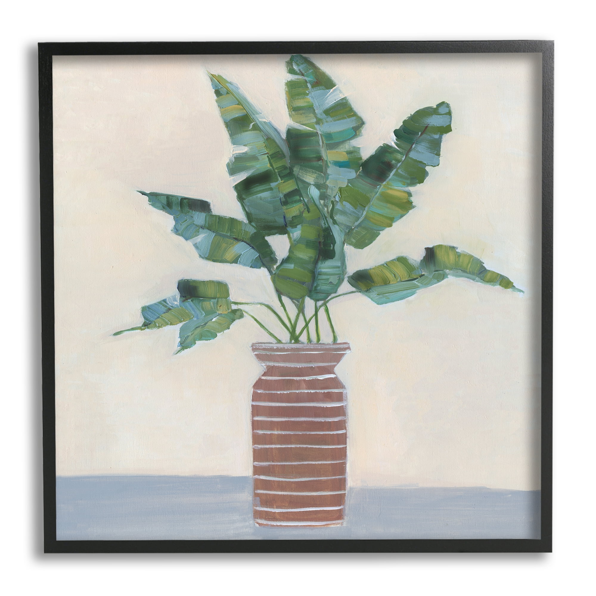 Stupell Industries Green Palm Plant Brown Vase Still Life Painting, 12 x 12, Design by Sally Swatland