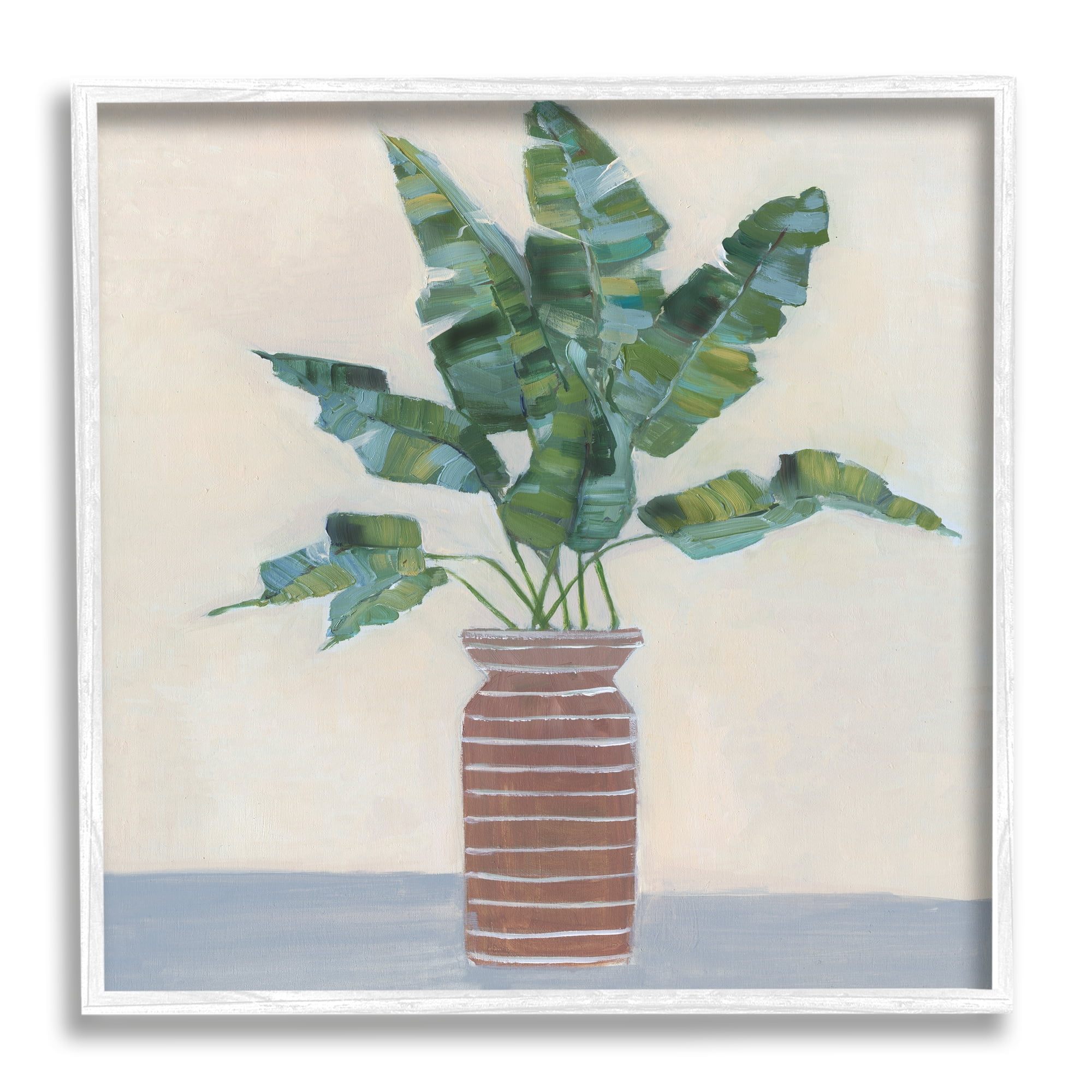 Stupell Industries Green Palm Plant Brown Vase Still Life Painting, 12 x 12, Design by Sally Swatland