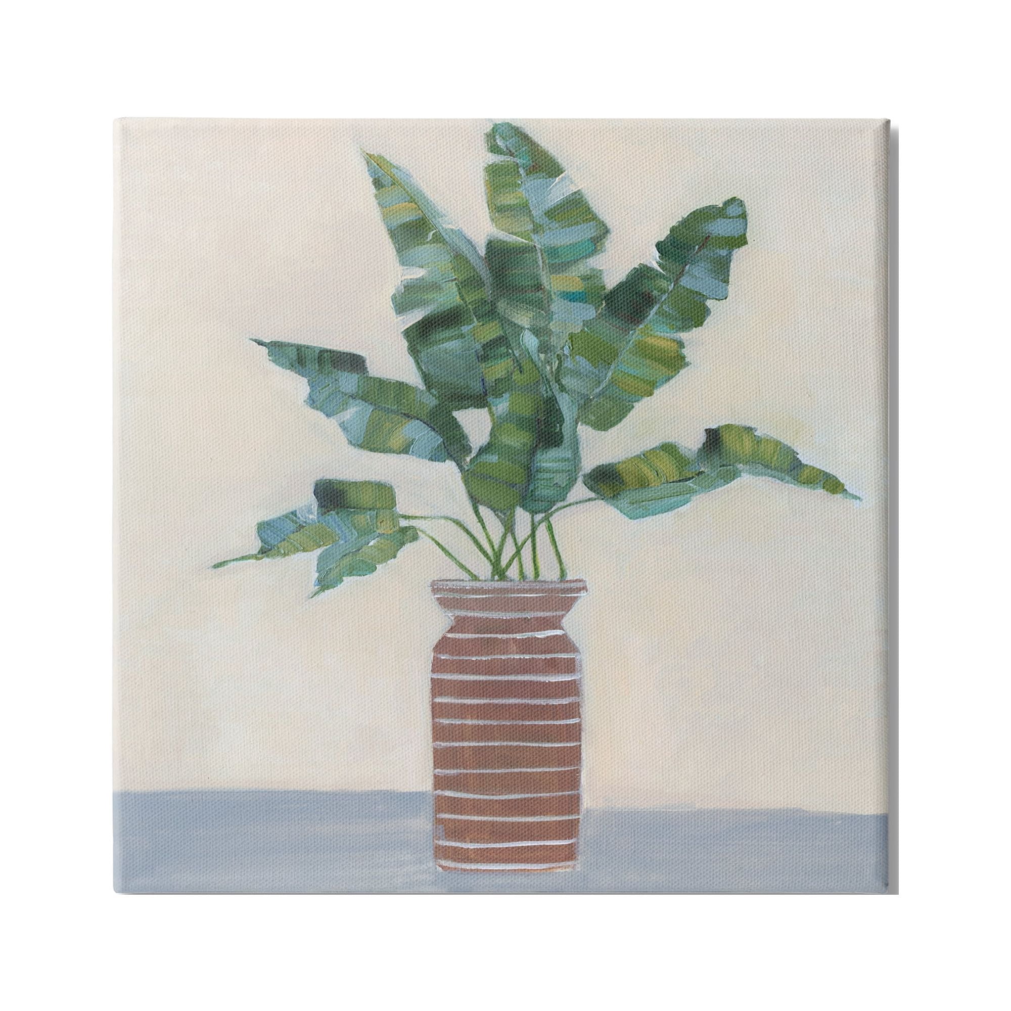 Stupell Industries Green Palm Plant Brown Vase Still Life Painting, 24 x 24, Design by Sally Swatland