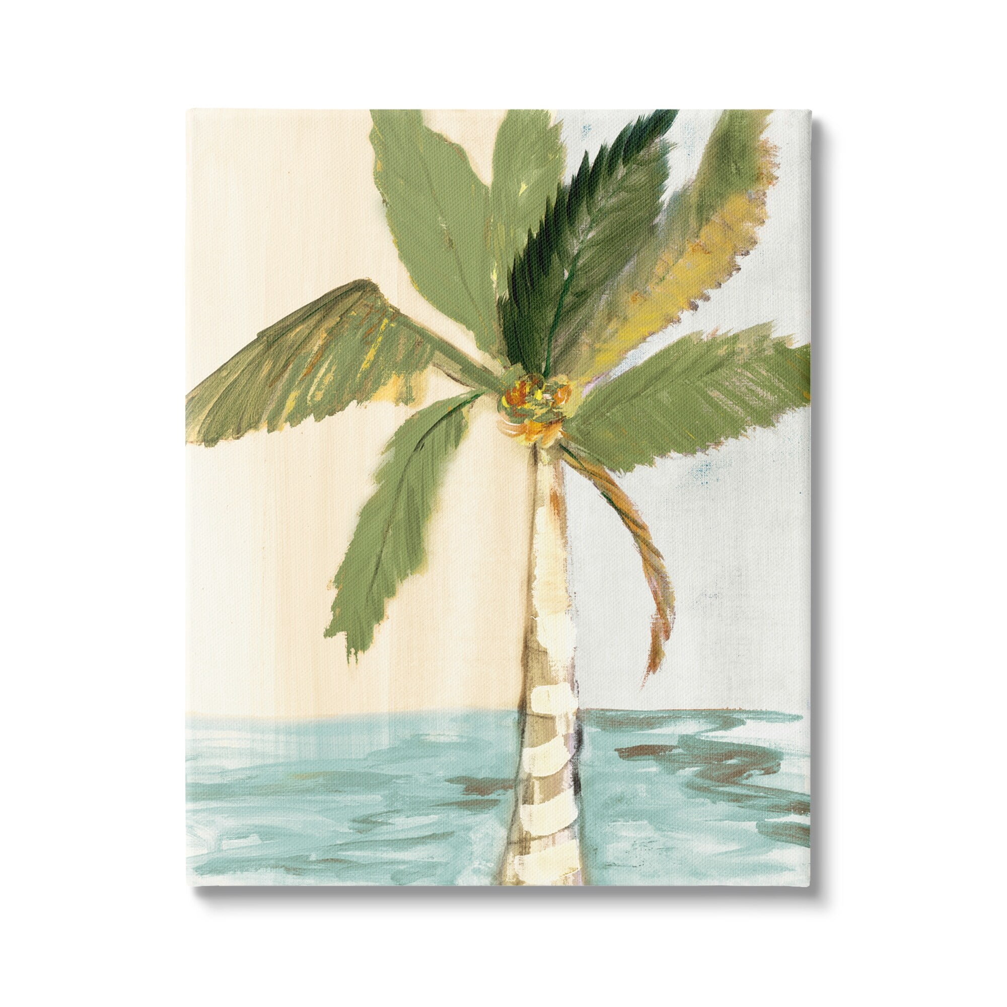 Stupell Industries Green Palm Tree Leaves Coconuts Oceanfront Beach Canvas Wall Art, 16 x 20, Design by Robin Maria