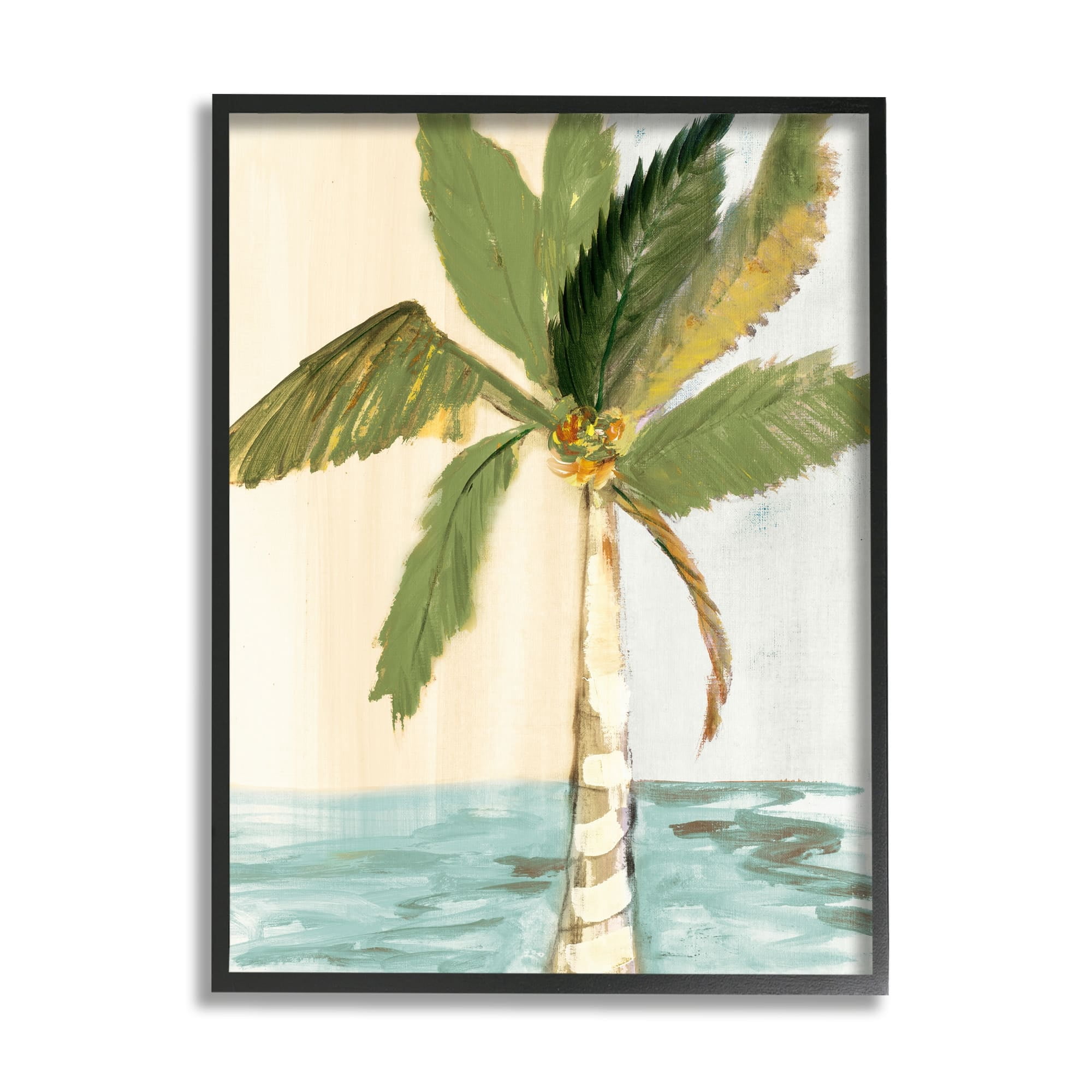 Stupell Industries Green Palm Tree Leaves Coconuts Oceanfront Beach Framed Wall Art, 16 x 20, Design by Robin Maria