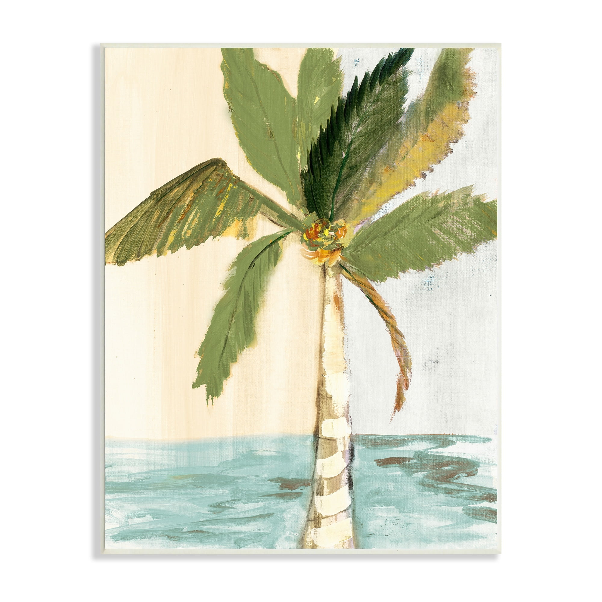 Stupell Industries Green Palm Tree Leaves Coconuts Oceanfront Beach Wood Wall Art, 13 x 19, Design by Robin Maria