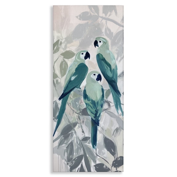 Stupell Industries Green Parrot Trio Canvas Wall Art design by Amanda Tsoukanelis, 40 x 17