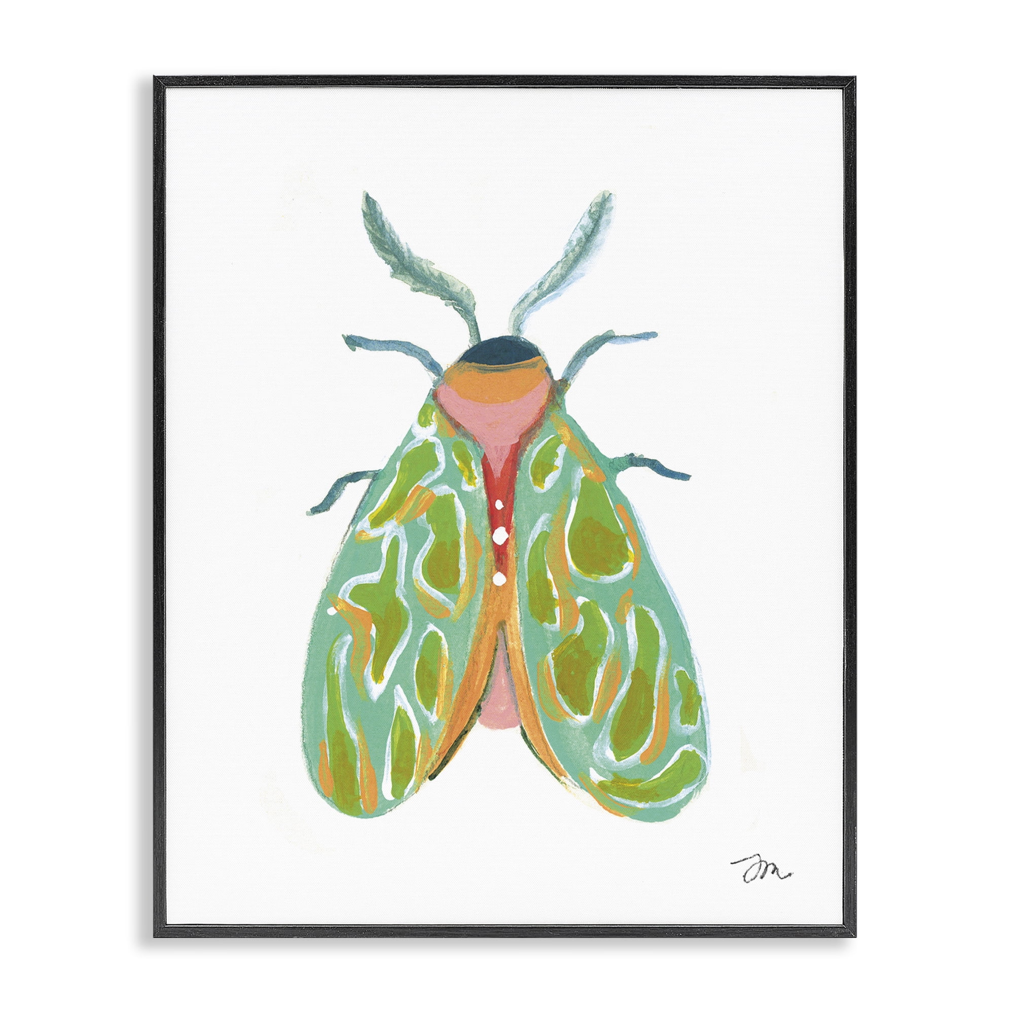 Stupell Industries Green Pattern Moth Insects Painting Black Framed Art Print Wall Art, 16 x 20