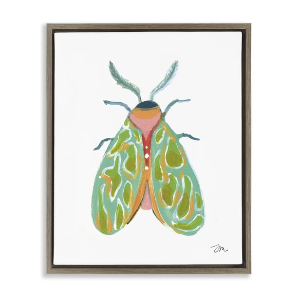 Stupell Industries Green Pattern Moth Insects Painting Brown Floater Framed Canvas Art Print Wall Art, 25 x 31