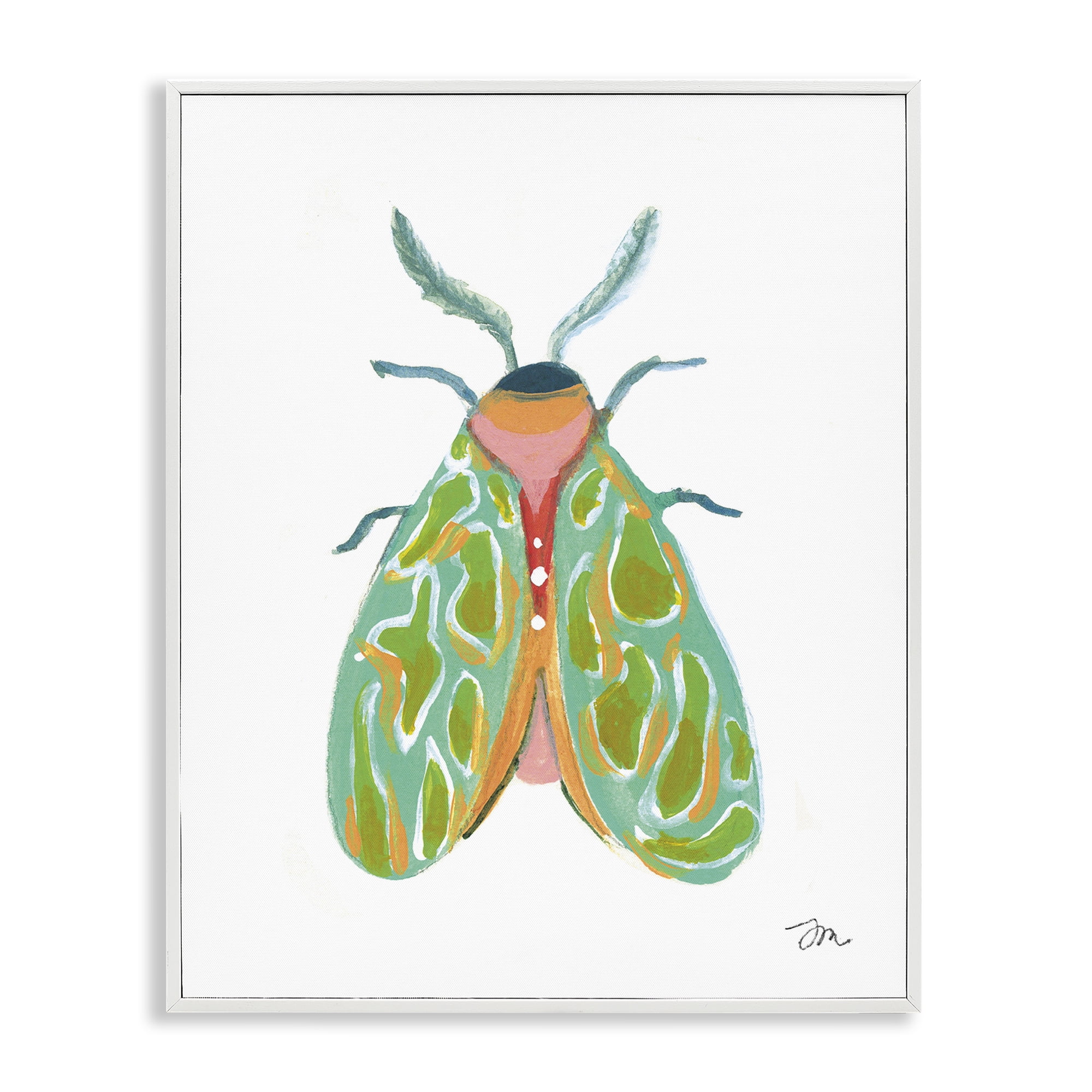Stupell Industries Green Pattern Moth Insects Painting White Framed Art Print Wall Art, 24 x 30